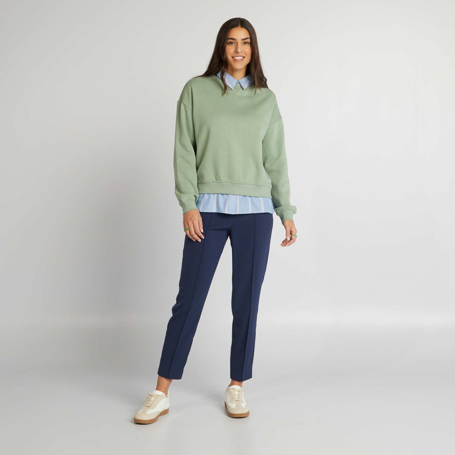 Plain sweatshirt fabric sweater GREEN