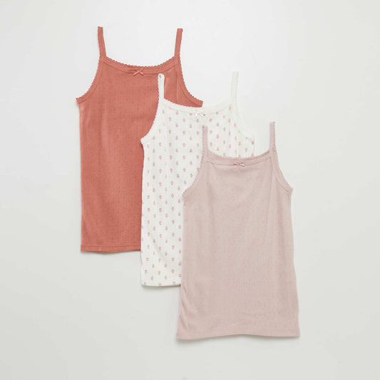 Pack of 3 pointelle knit vest tops WHITE