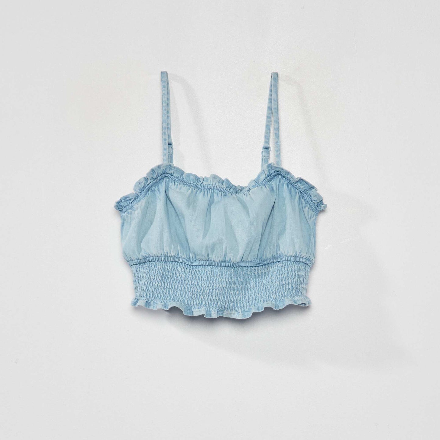 Denim crop top with narrow straps BLUE