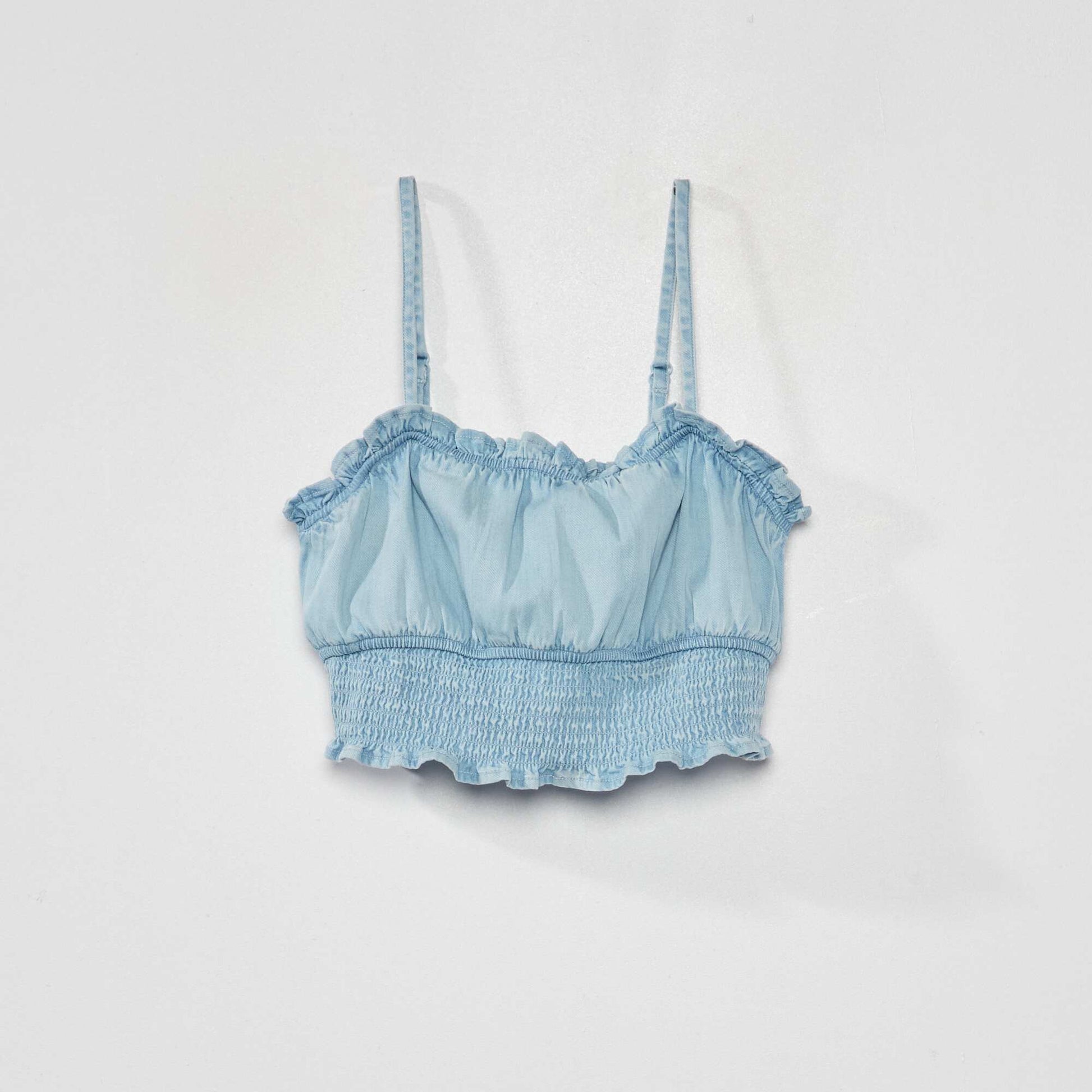 Denim crop top with narrow straps BLUE