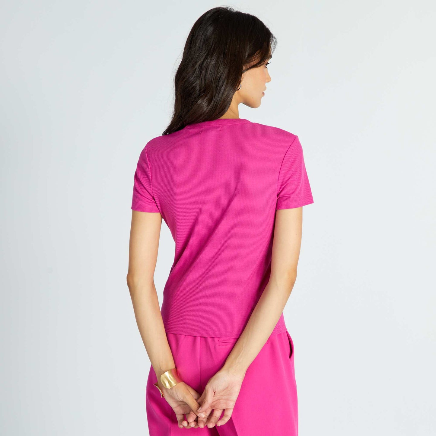 Ribbed knit T-shirt PINK