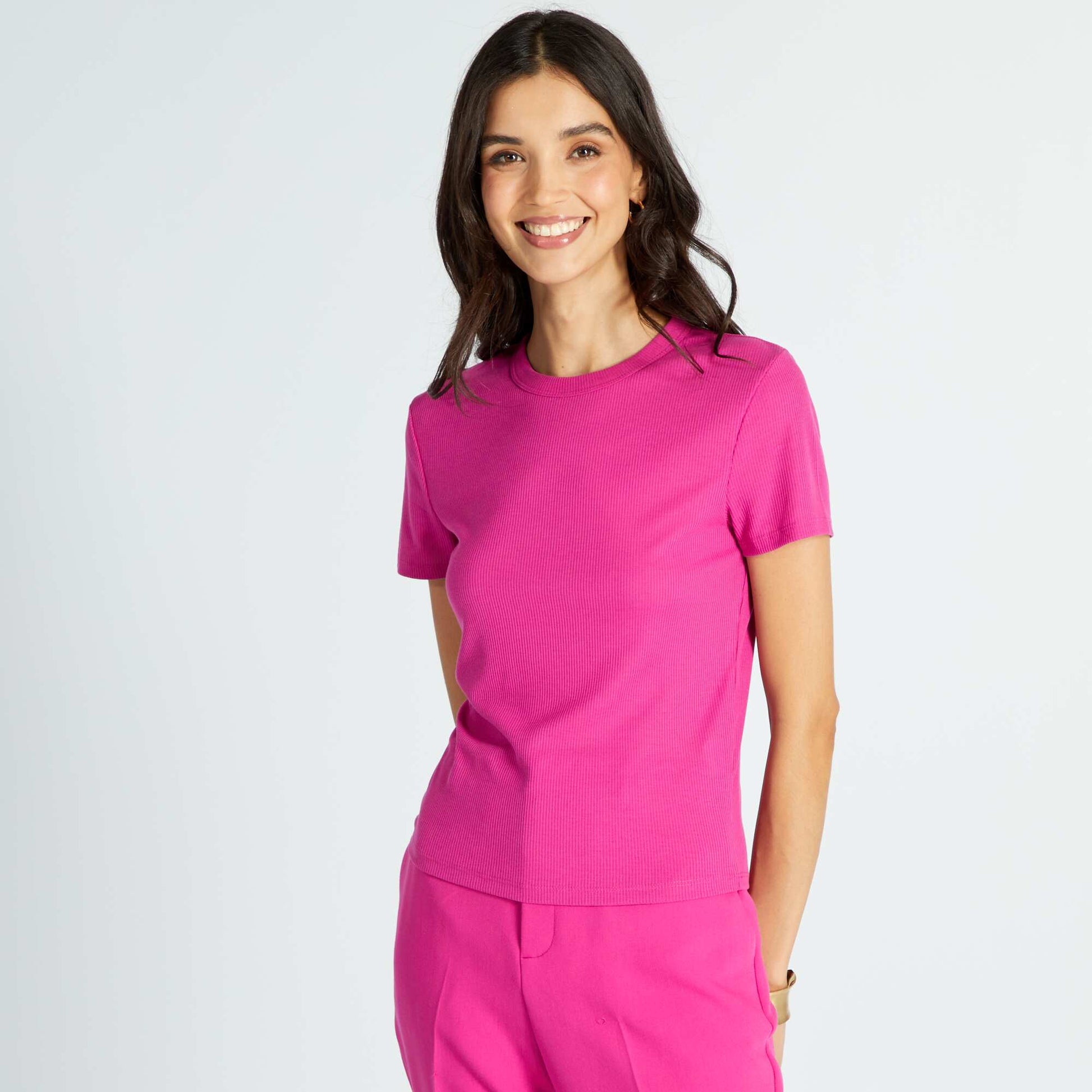 Ribbed knit T-shirt PINK