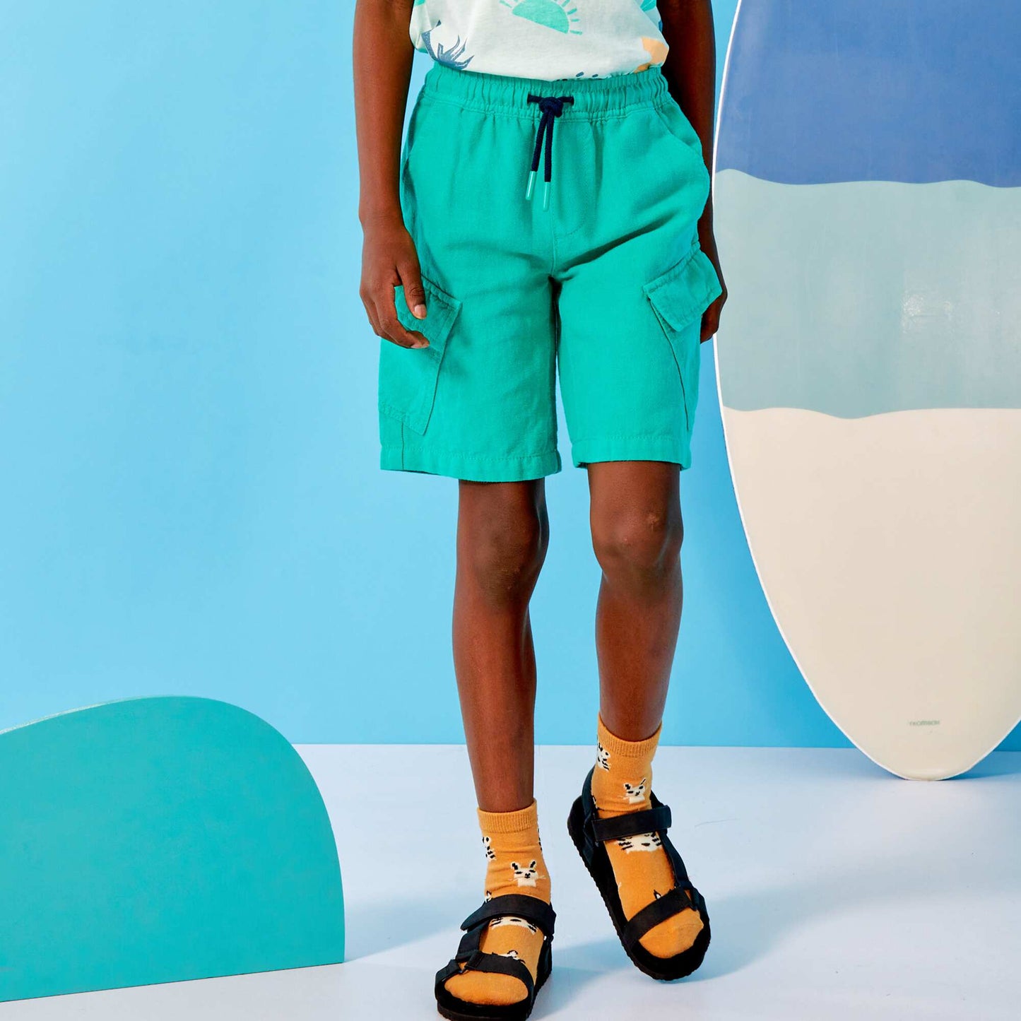 Cotton and linen cargo Bermuda shorts GREEN