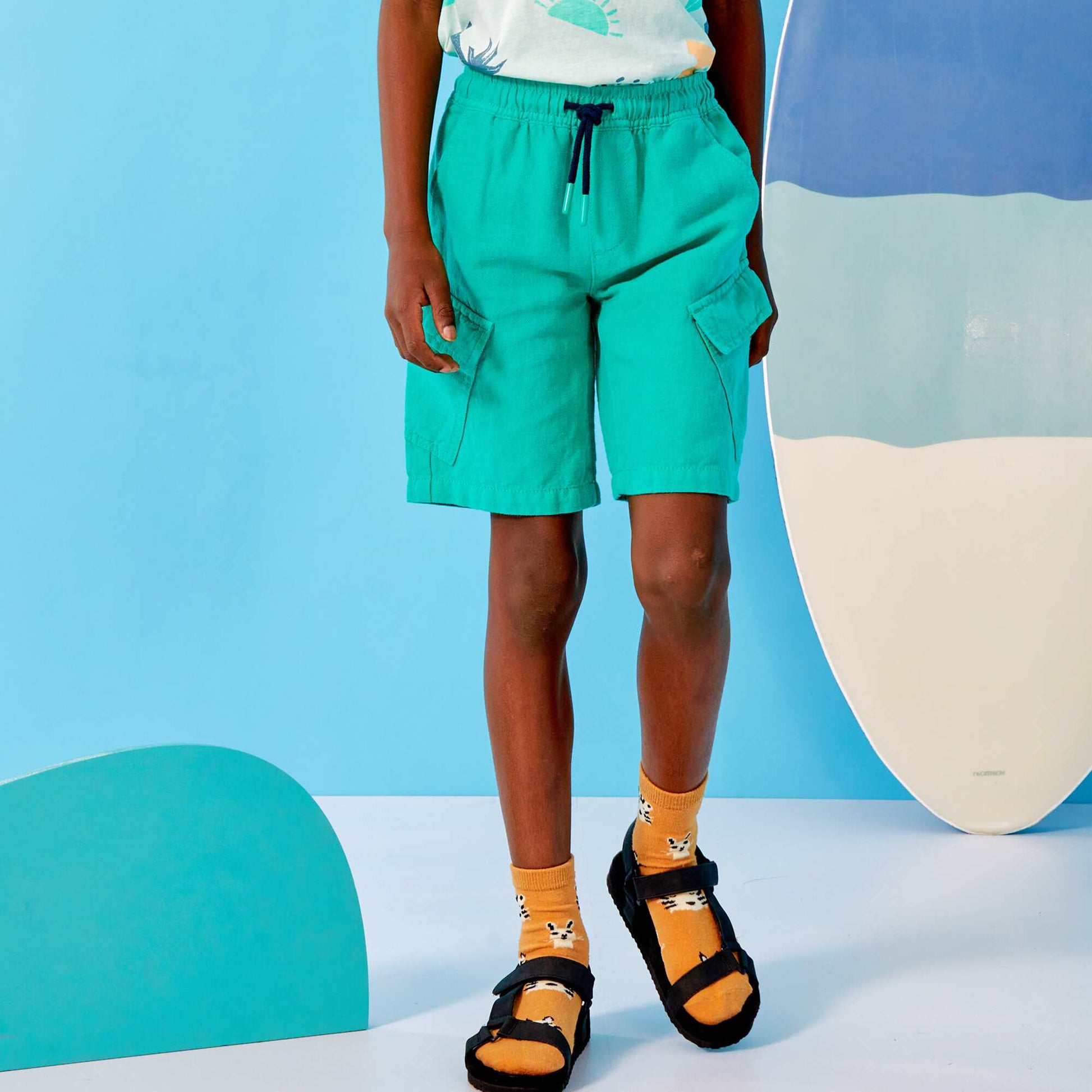 Cotton and linen cargo Bermuda shorts GREEN