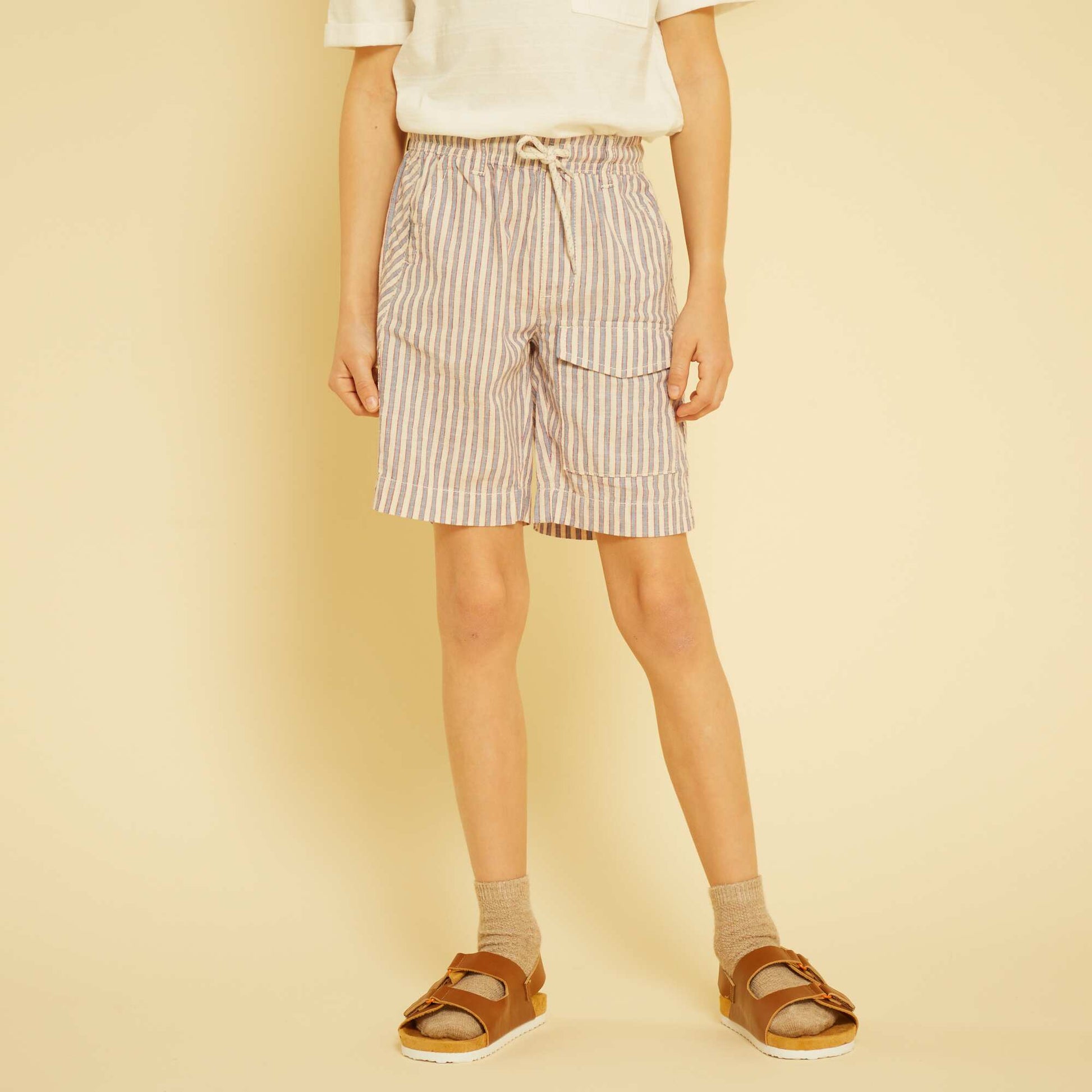 Striped linen Bermuda shorts BLUE