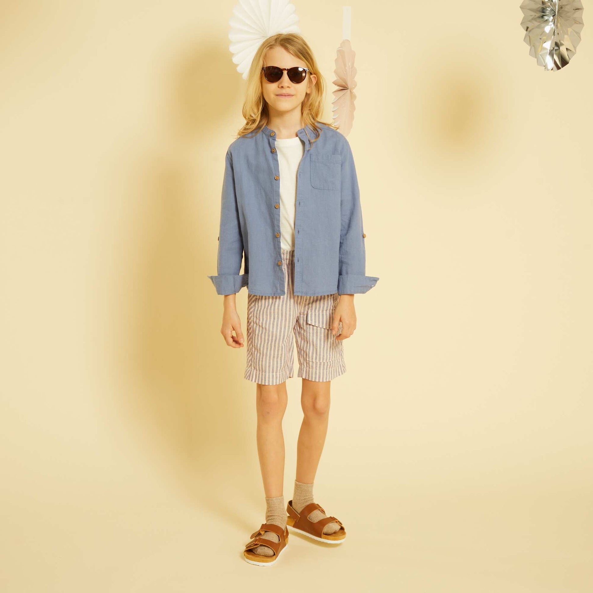 Striped linen Bermuda shorts BLUE