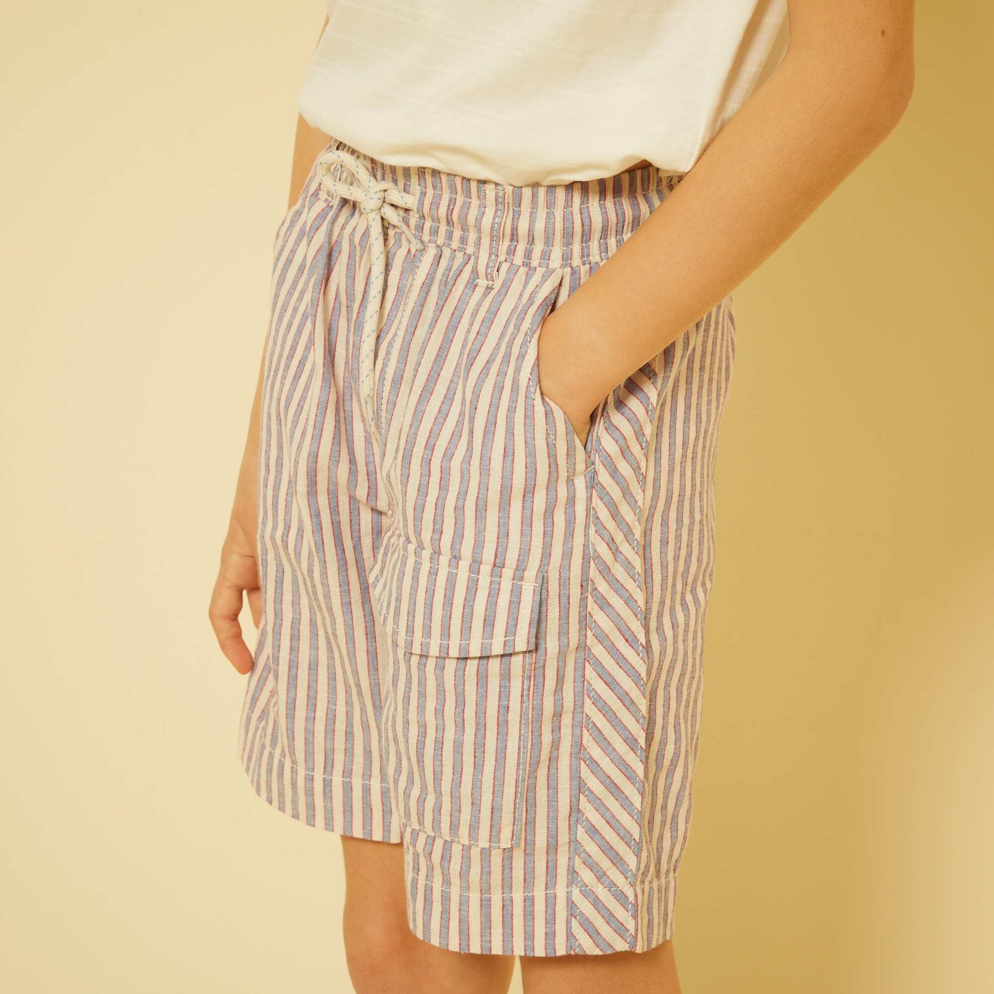 Striped linen Bermuda shorts BLUE