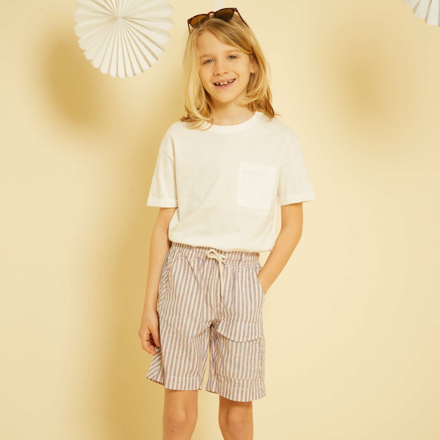 Striped linen Bermuda shorts BLUE