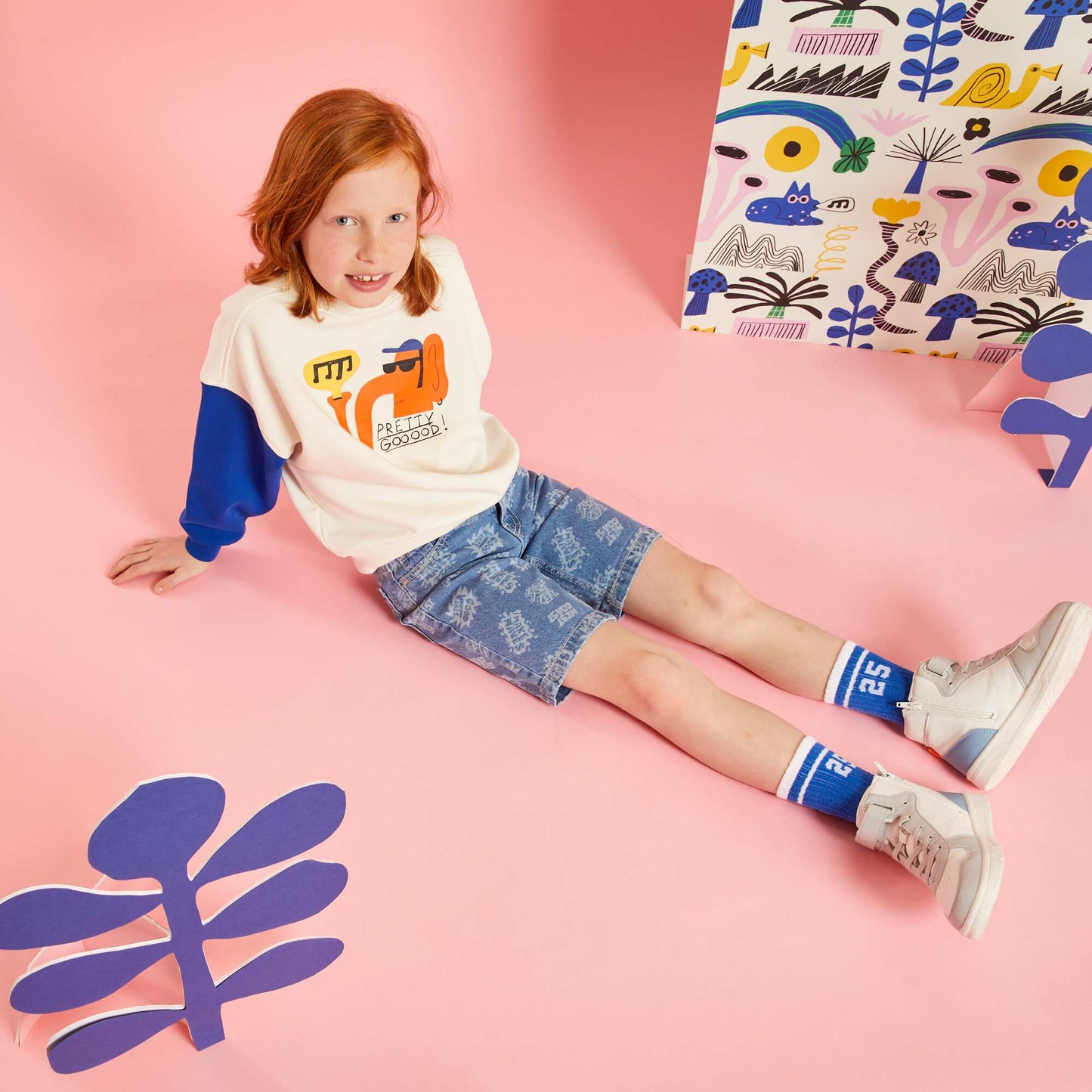 Patterned denim Bermuda shorts BLUE