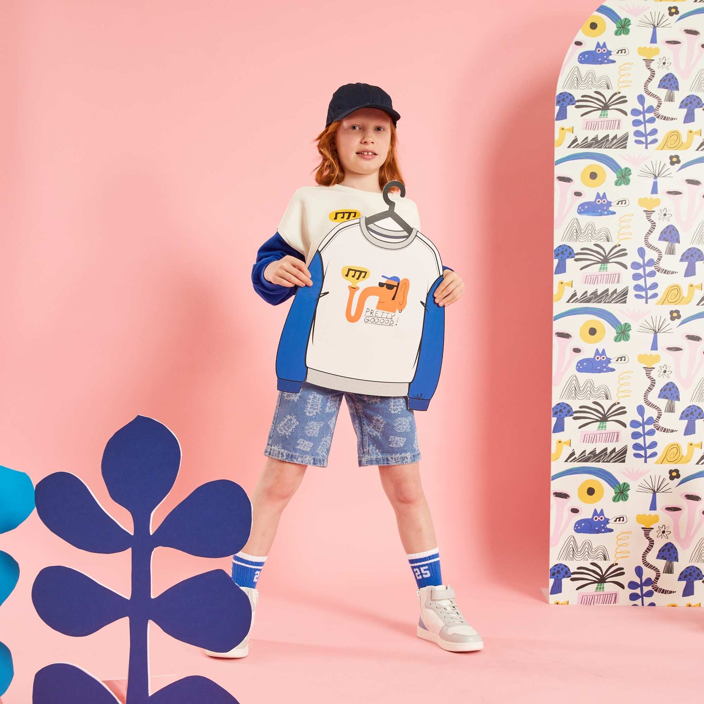 Patterned denim Bermuda shorts BLUE