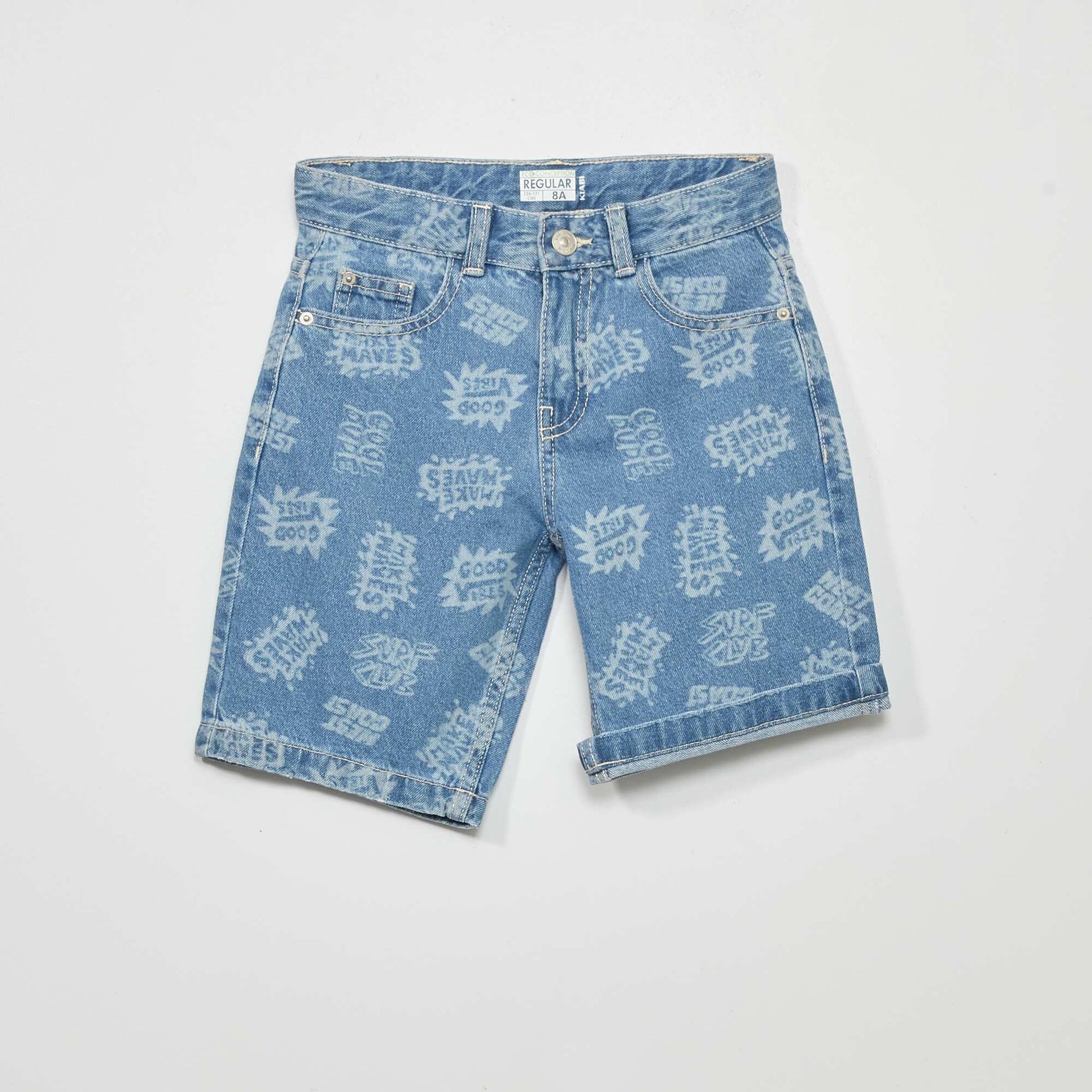 Patterned denim Bermuda shorts BLUE