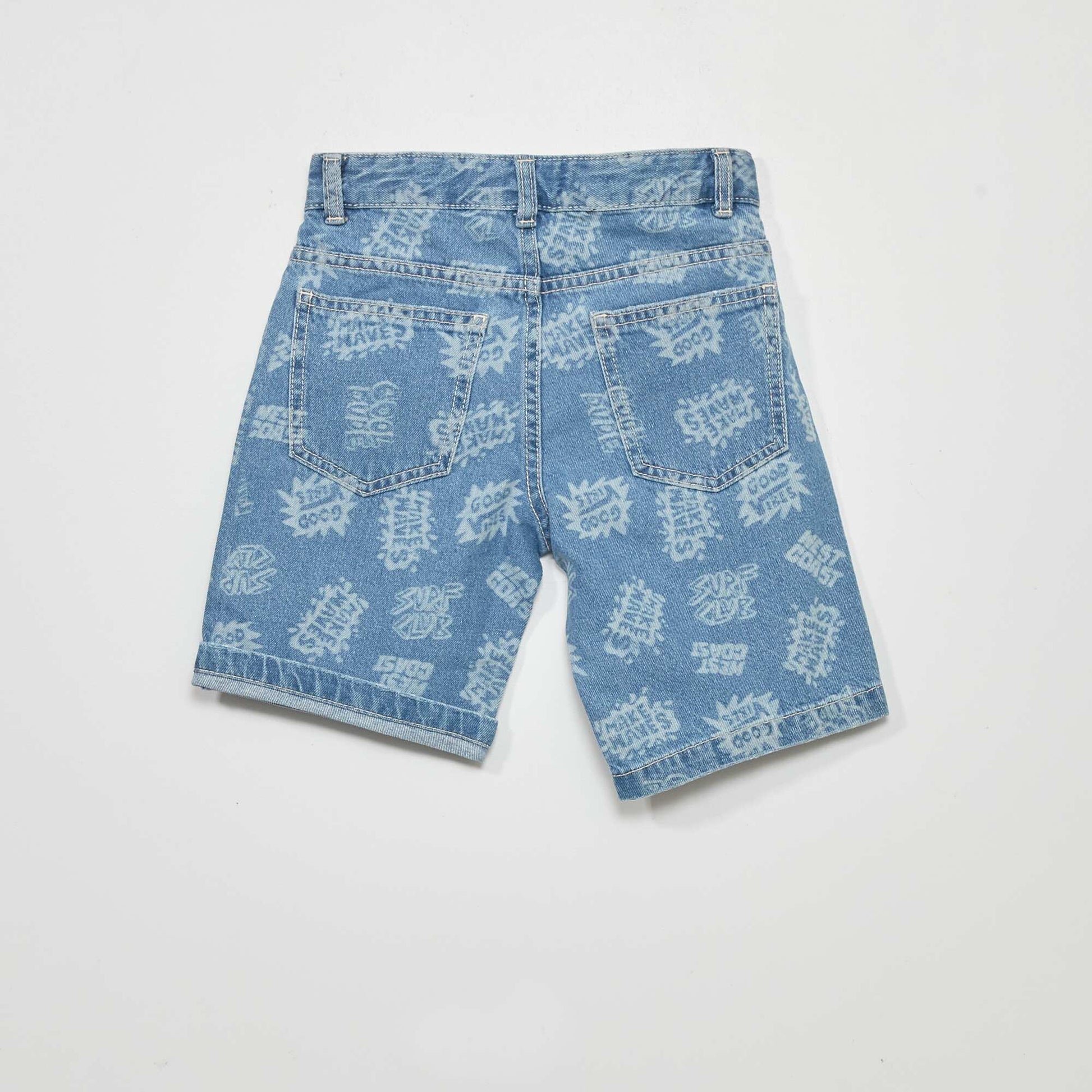 Patterned denim Bermuda shorts BLUE