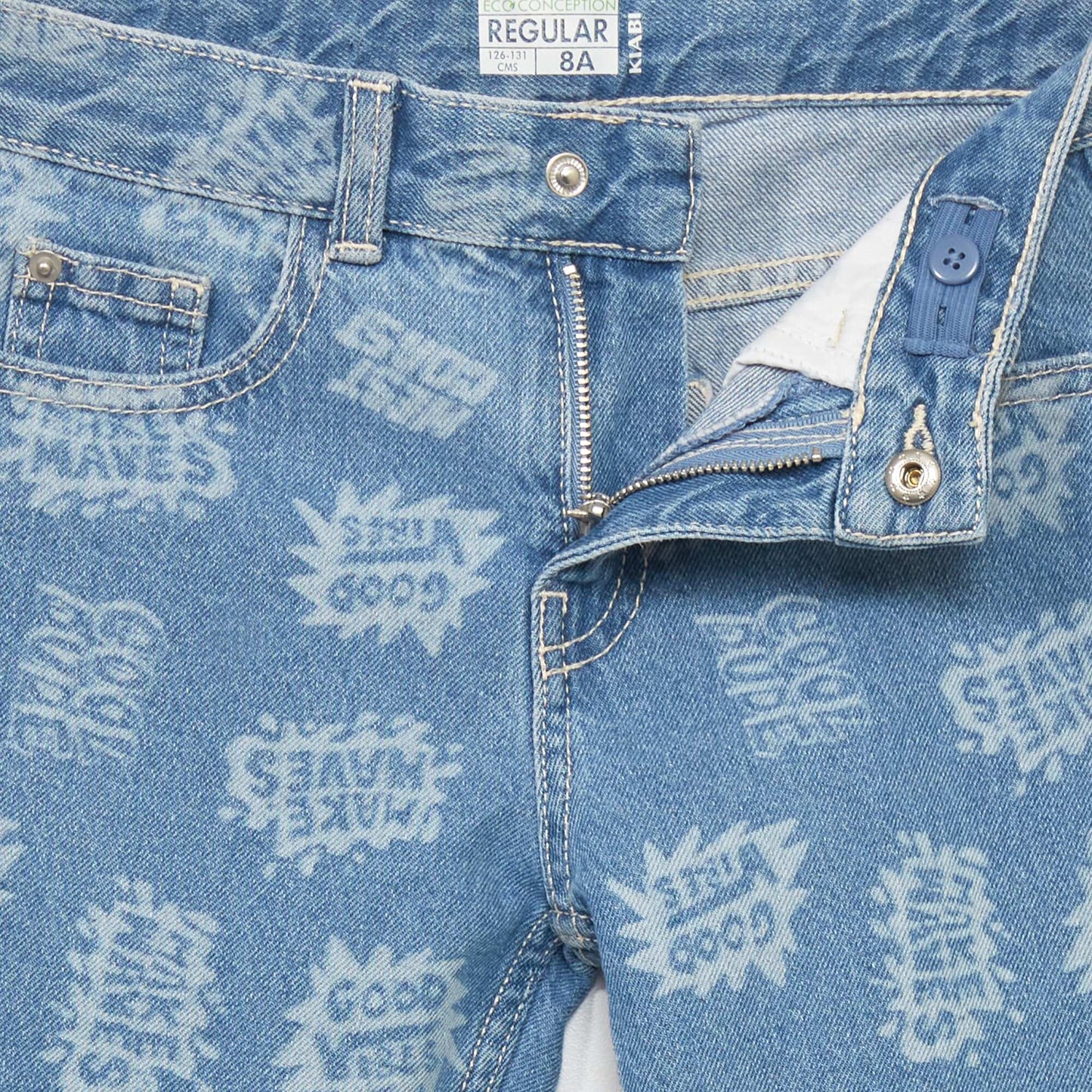 Patterned denim Bermuda shorts BLUE