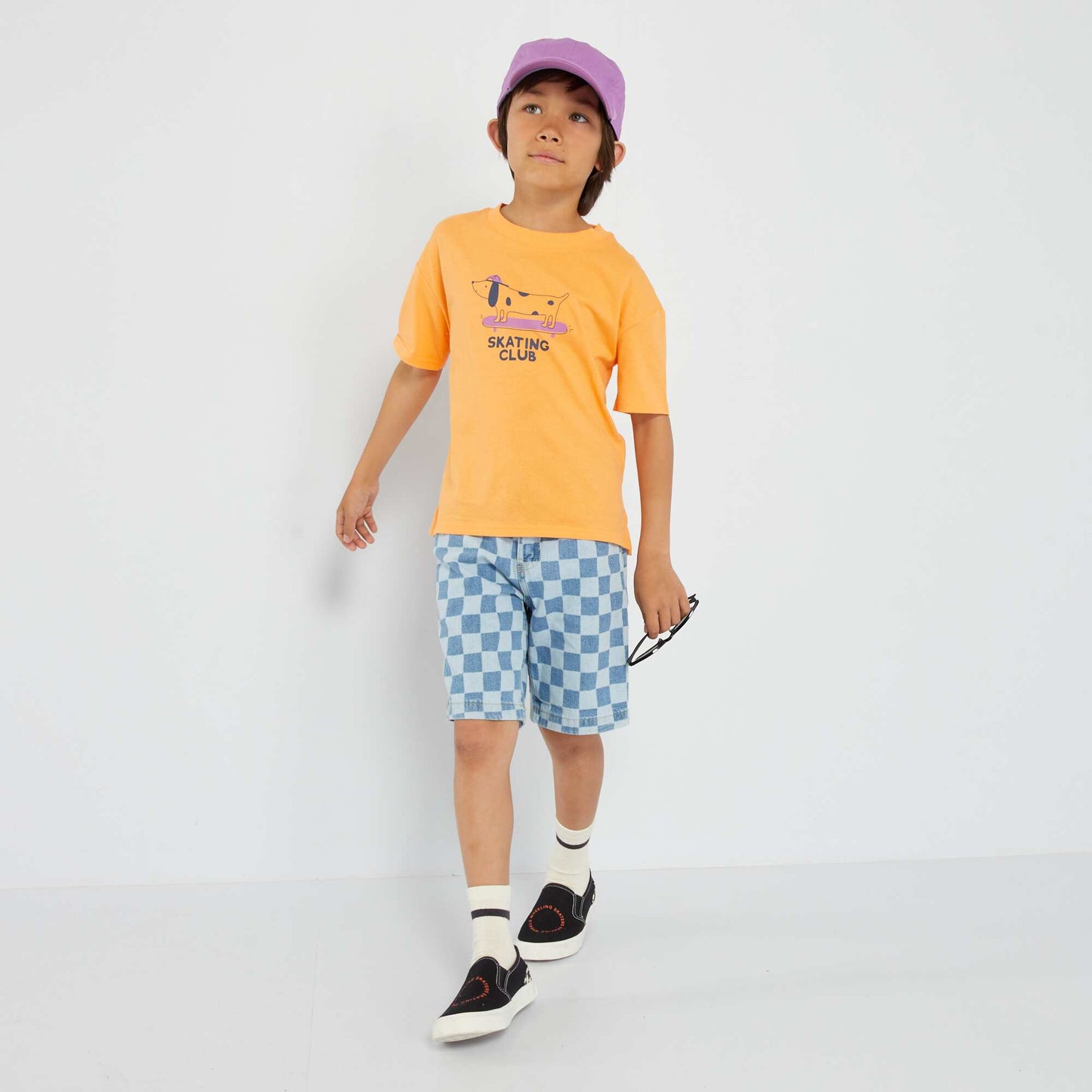 Patterned denim Bermuda shorts BLUE