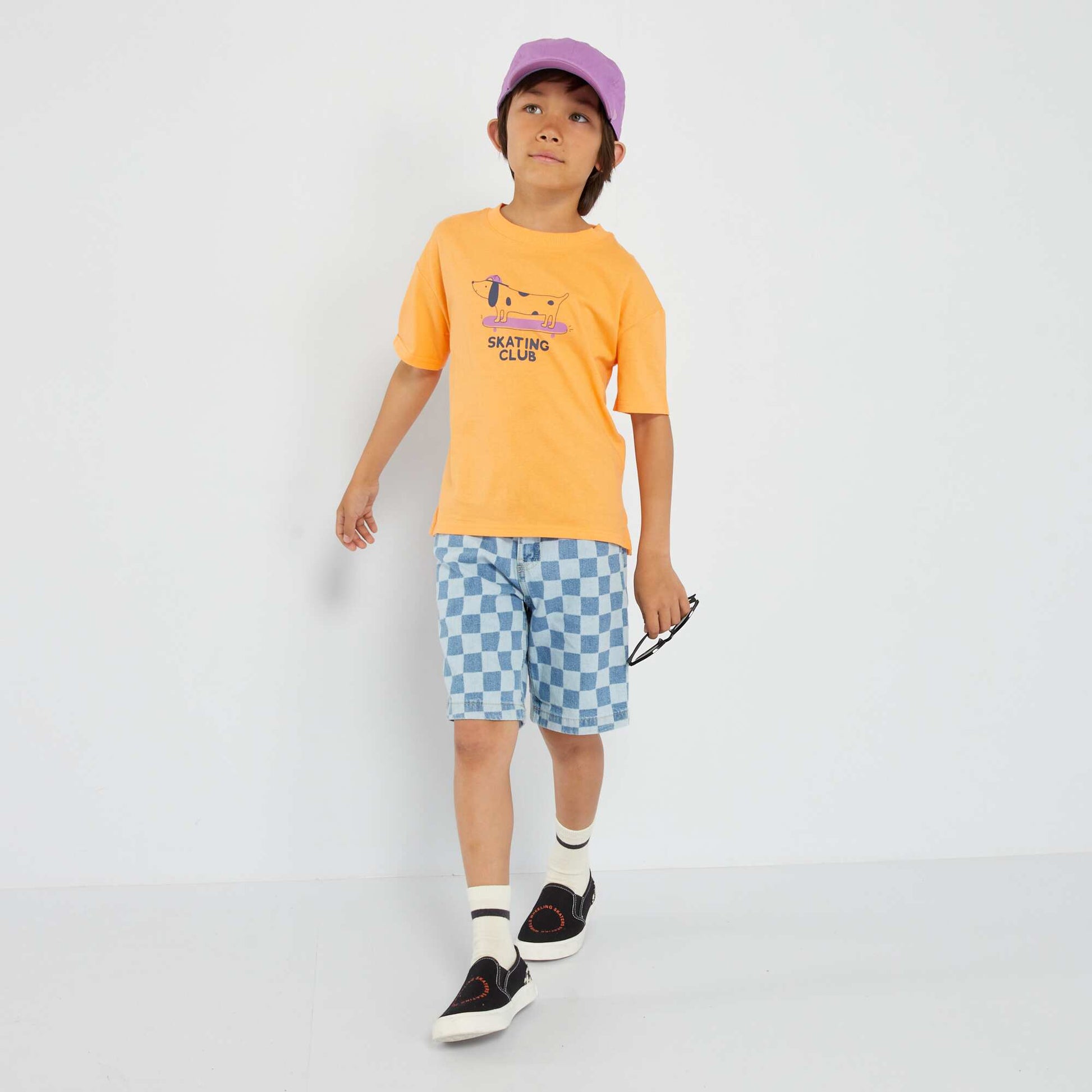 Patterned denim Bermuda shorts BLUE