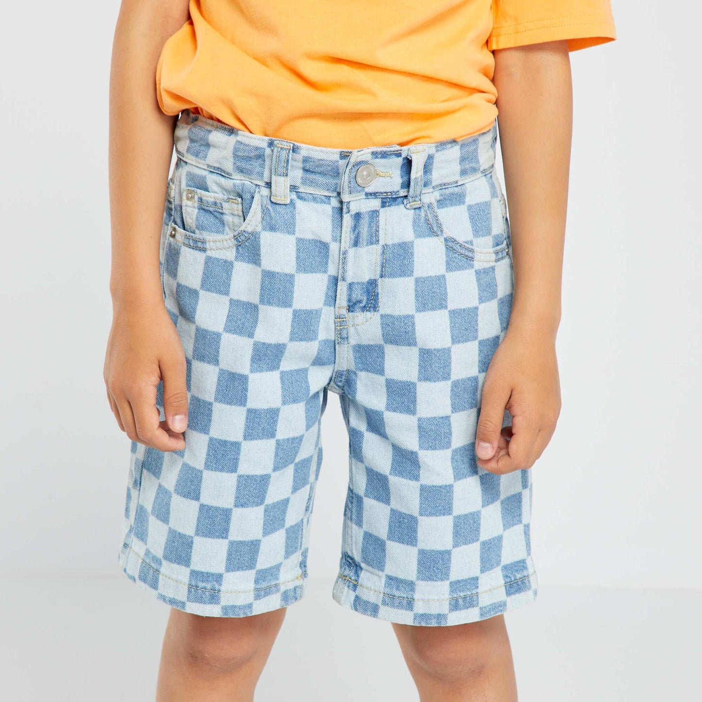 Patterned denim Bermuda shorts BLUE