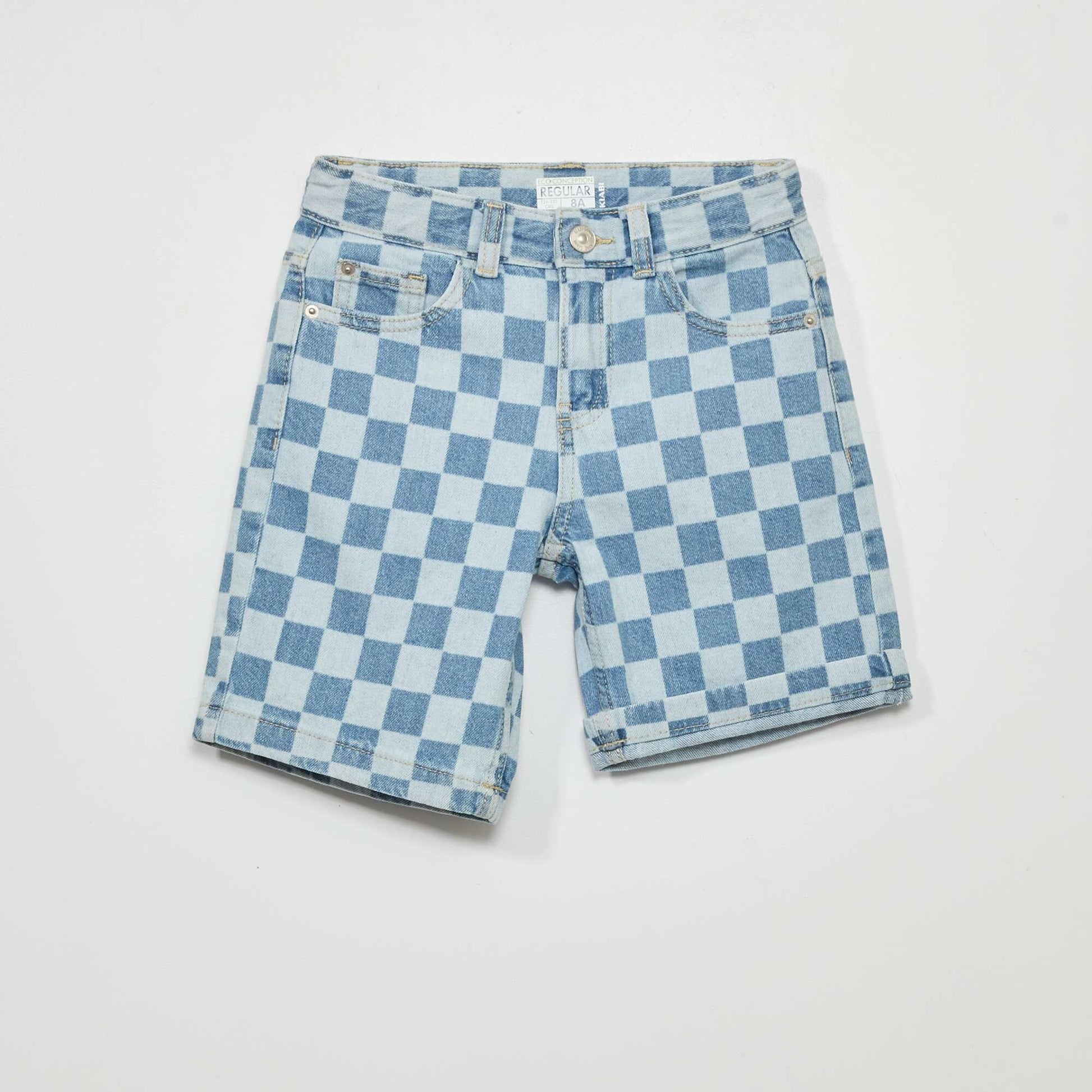 Patterned denim Bermuda shorts BLUE