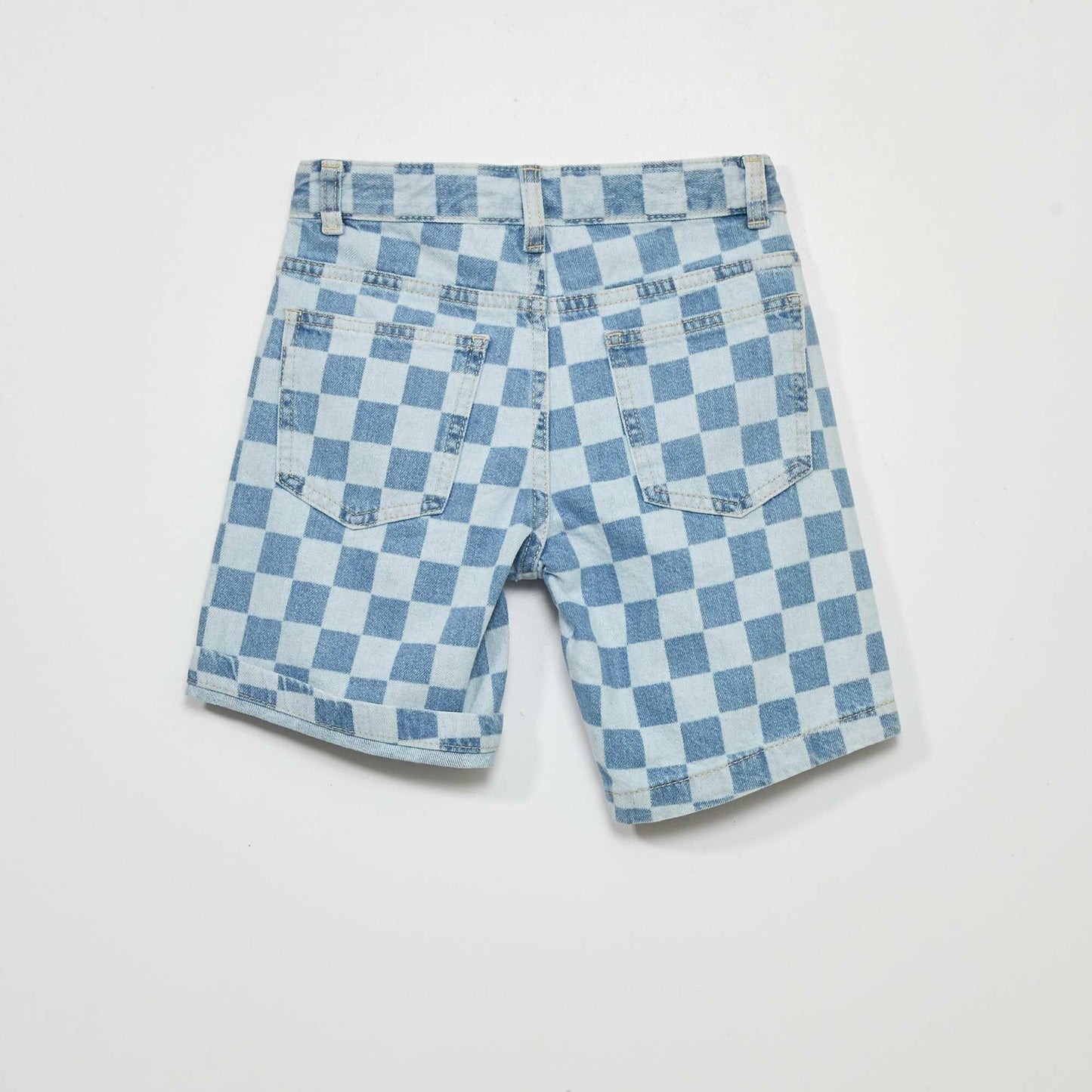 Patterned denim Bermuda shorts BLUE