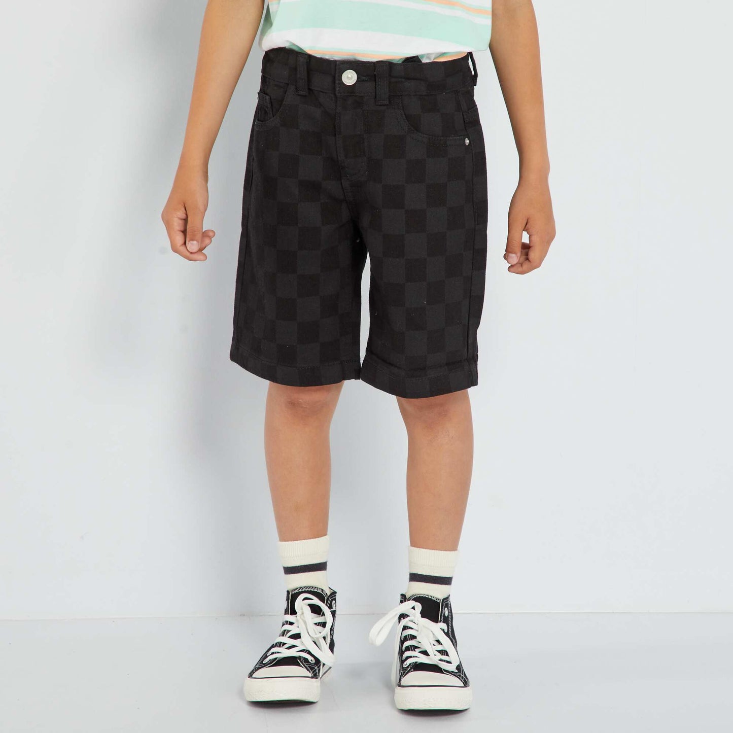 Patterned denim Bermuda shorts GREY