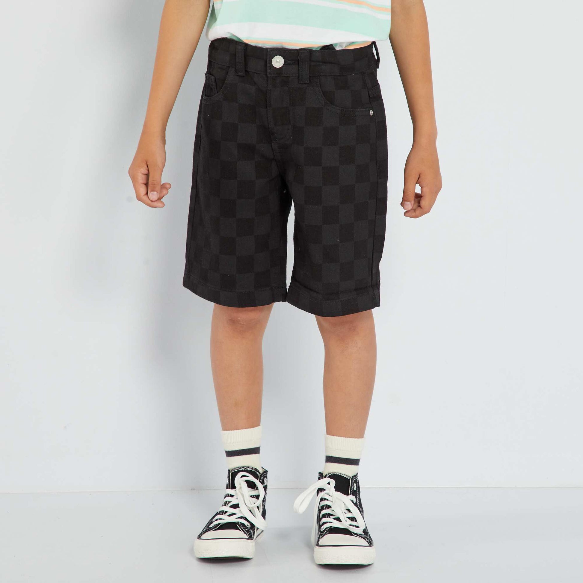 Patterned denim Bermuda shorts GREY