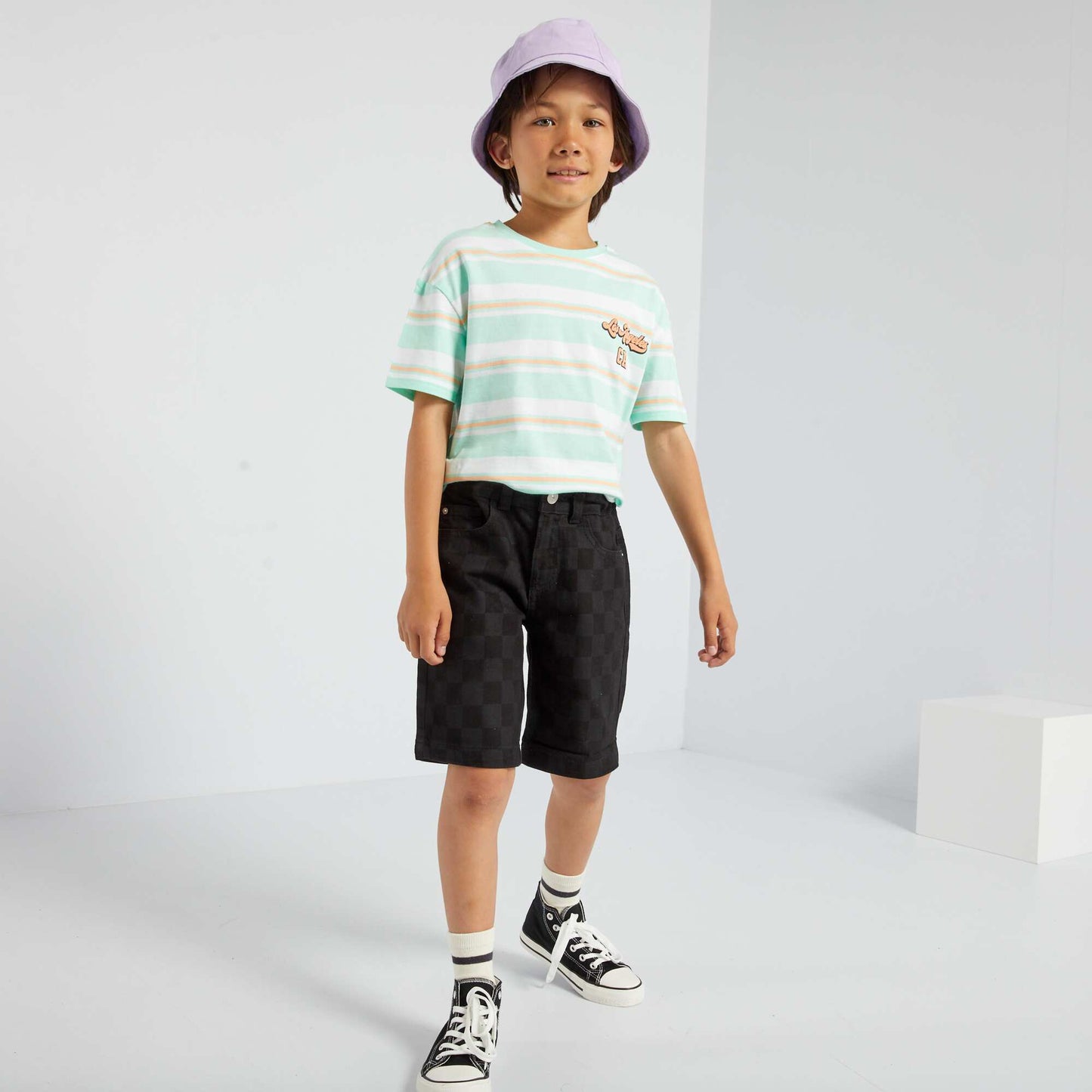 Patterned denim Bermuda shorts GREY