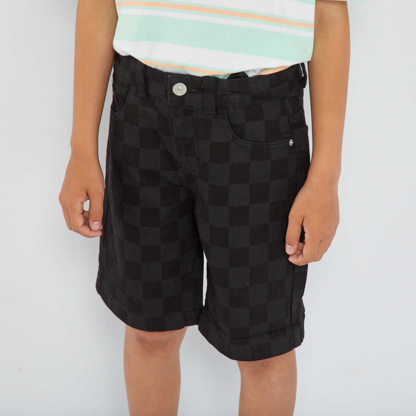 Patterned denim Bermuda shorts GREY