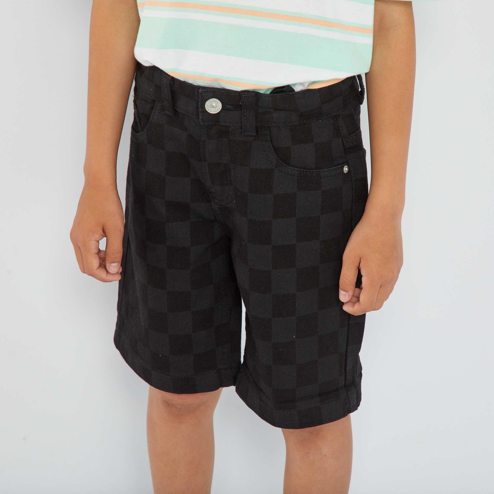 Patterned denim Bermuda shorts GREY