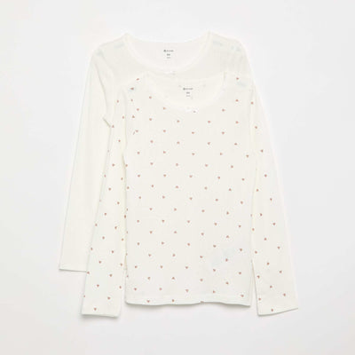 Pointelle knit T-shirts - Pack of 2 BEIGE