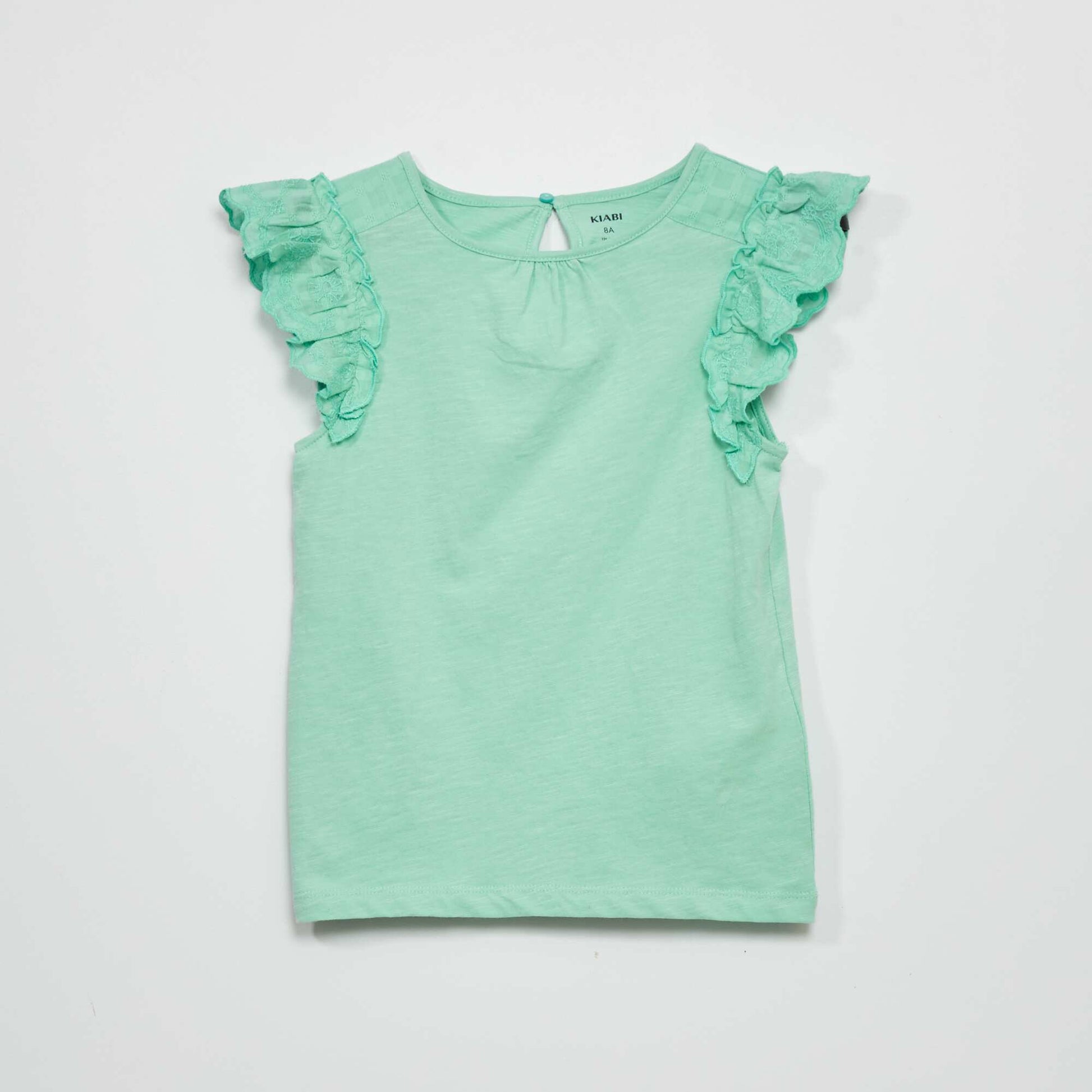 Jersey T-shirt with ruffled sleeves GREEN