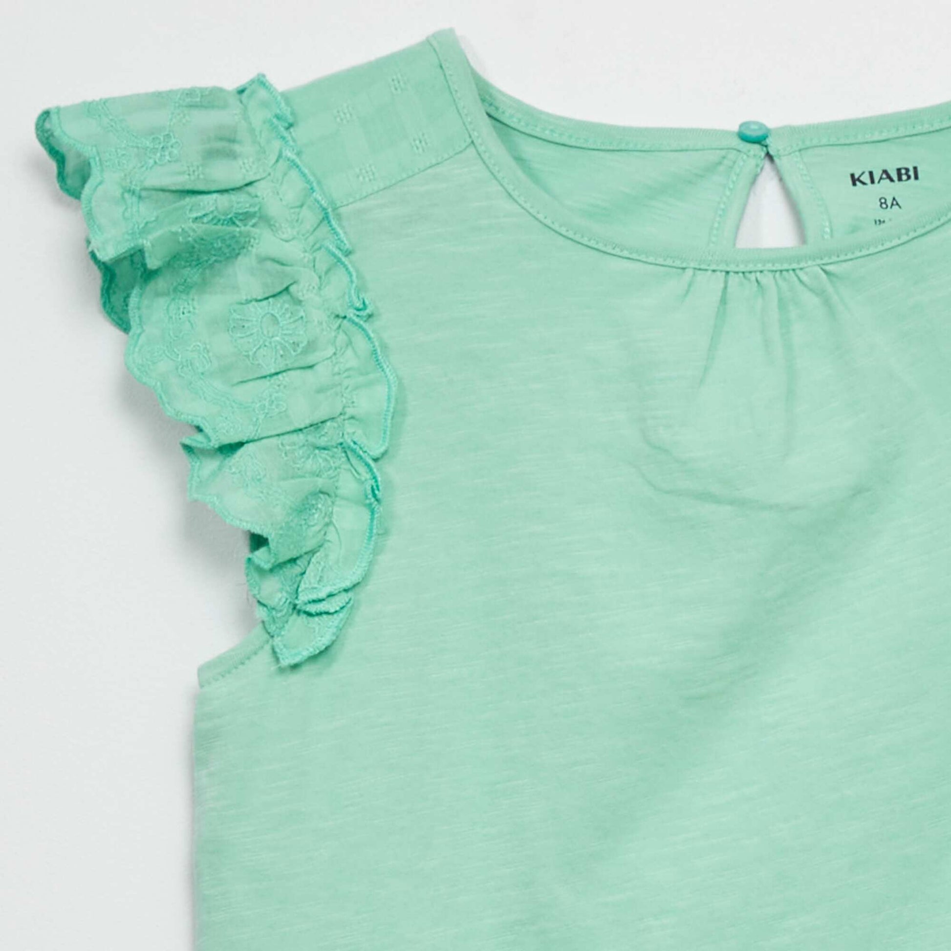 Jersey T-shirt with ruffled sleeves GREEN