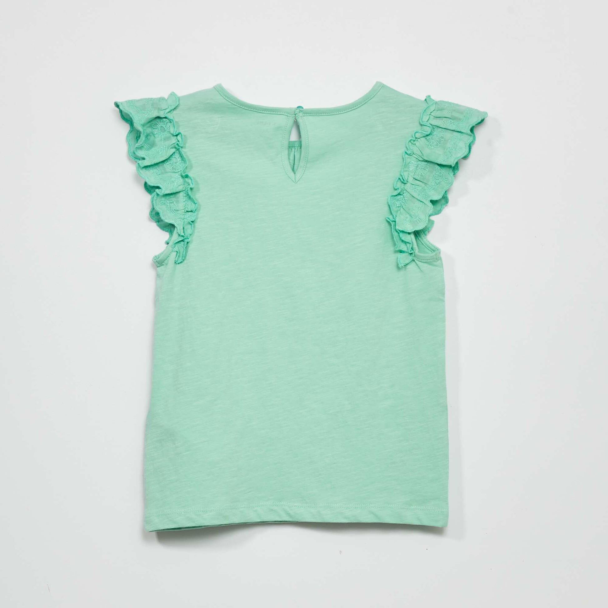 Jersey T-shirt with ruffled sleeves GREEN