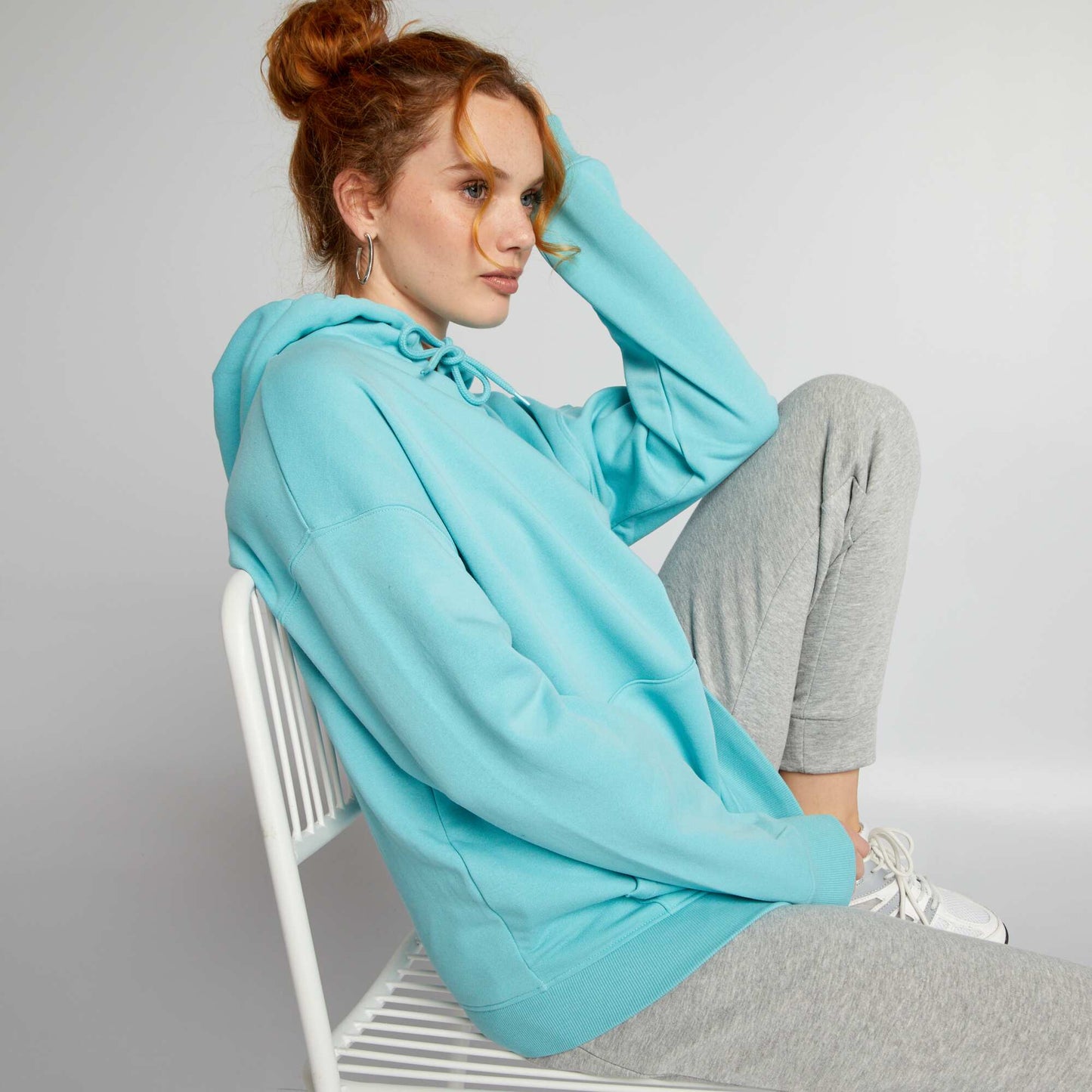 Plain sweatshirt fabric hoodie BLUE