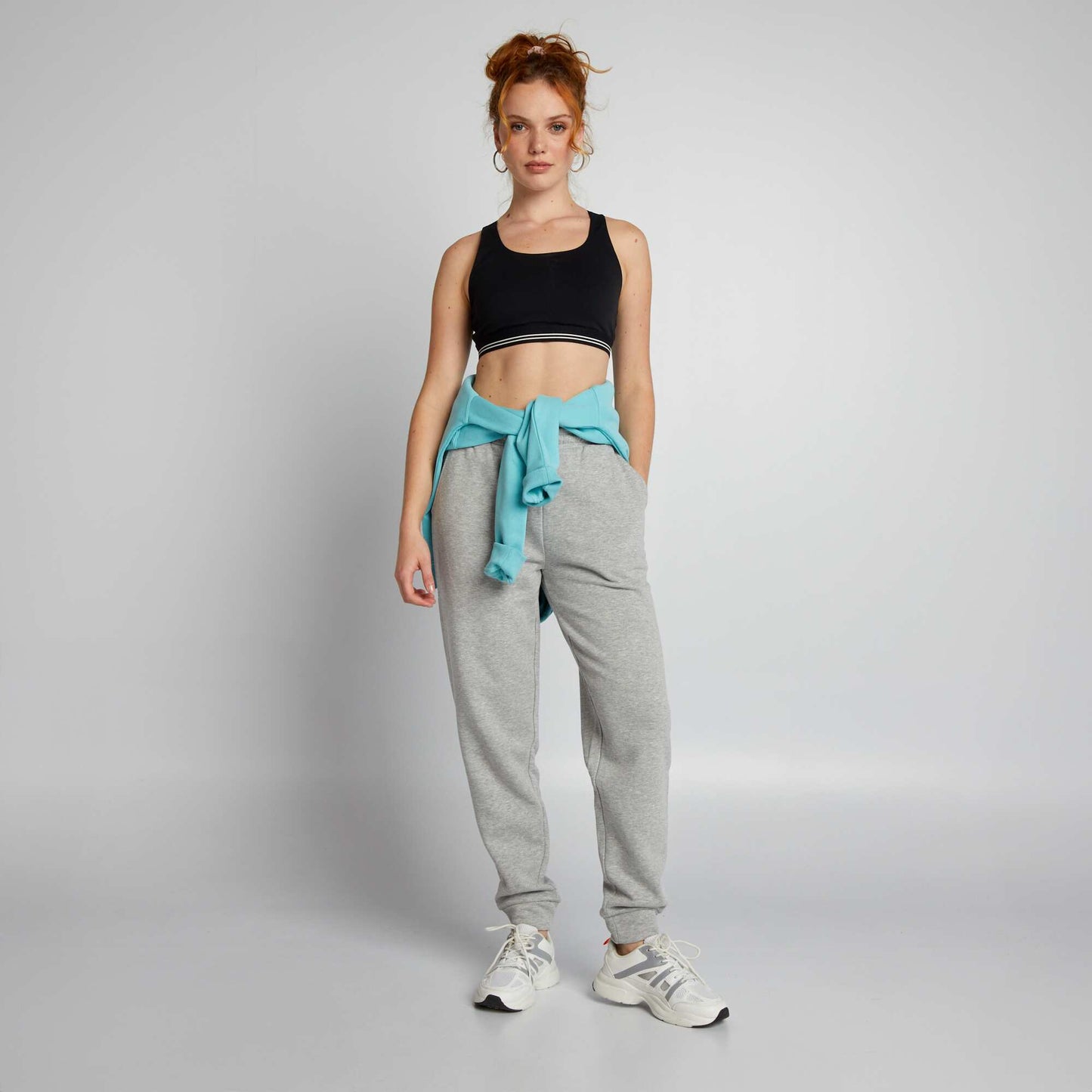 Plain sweatshirt fabric hoodie BLUE