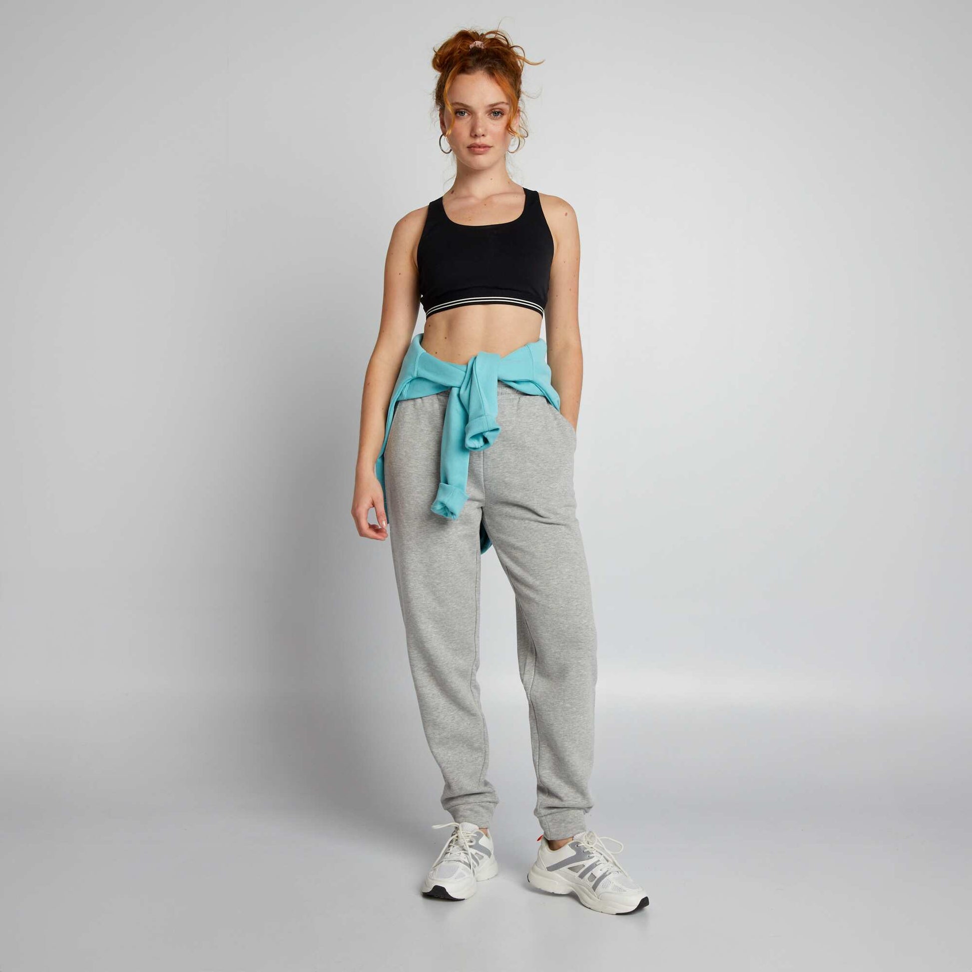 Plain sweatshirt fabric hoodie BLUE