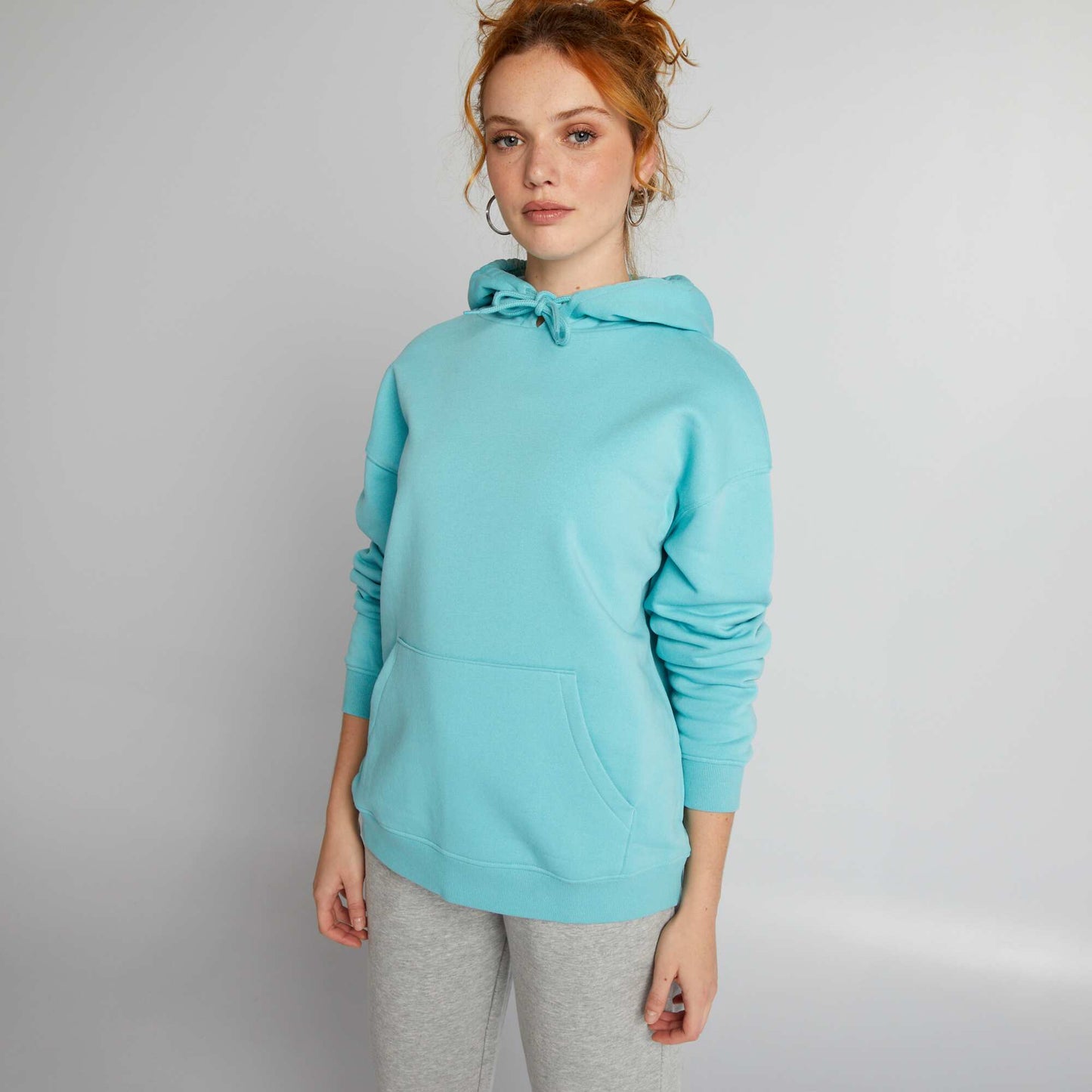 Plain sweatshirt fabric hoodie BLUE