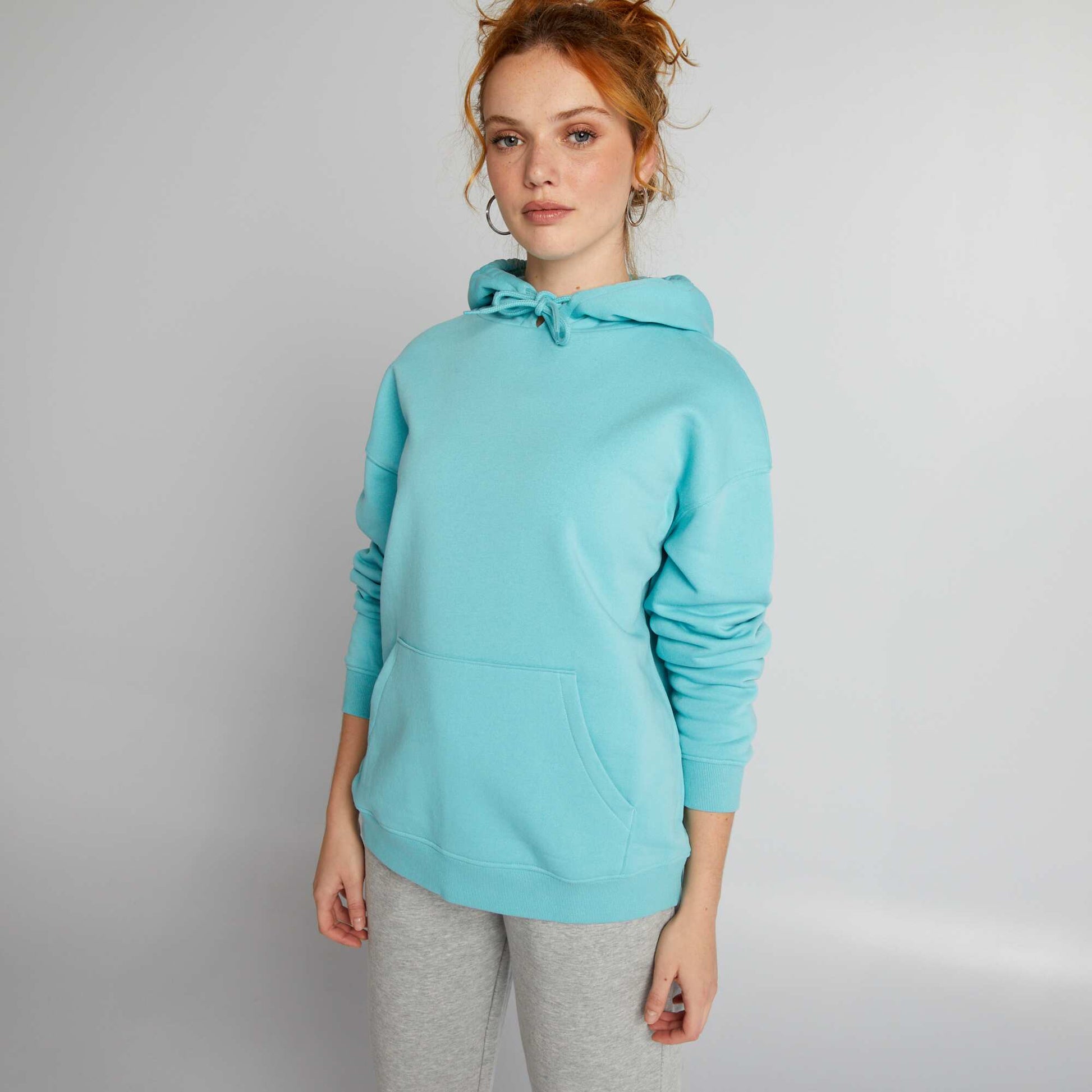 Plain sweatshirt fabric hoodie BLUE
