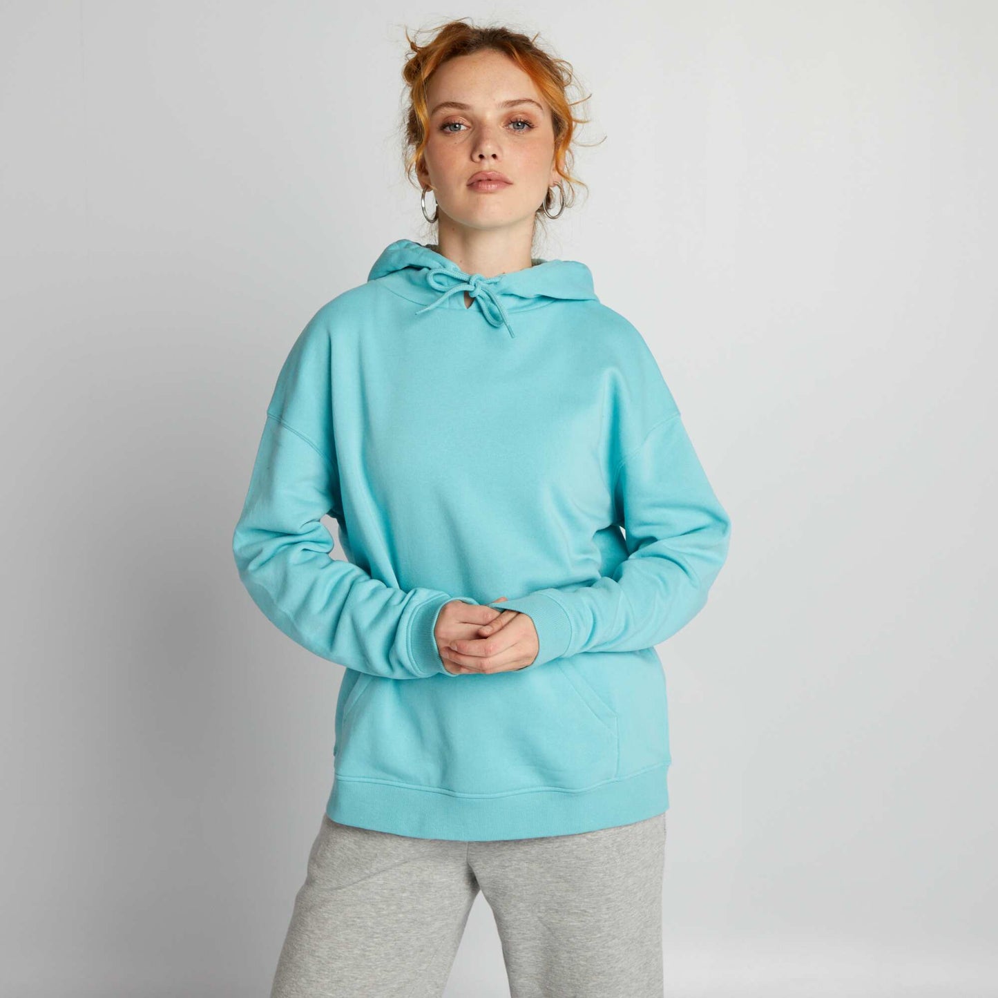Plain sweatshirt fabric hoodie BLUE