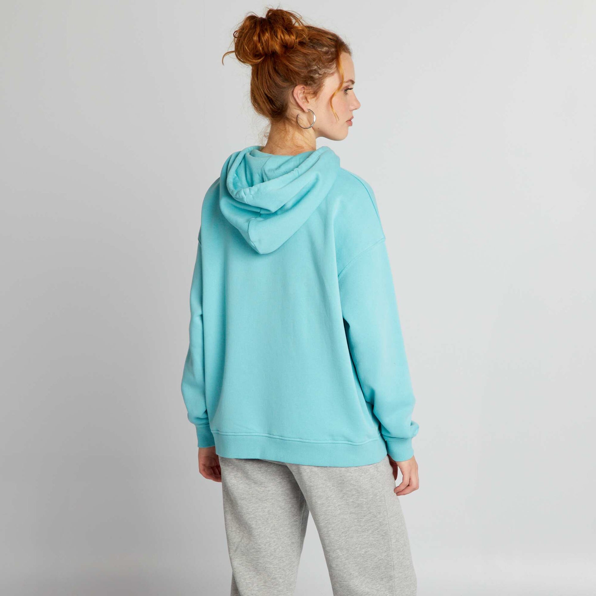 Plain sweatshirt fabric hoodie BLUE