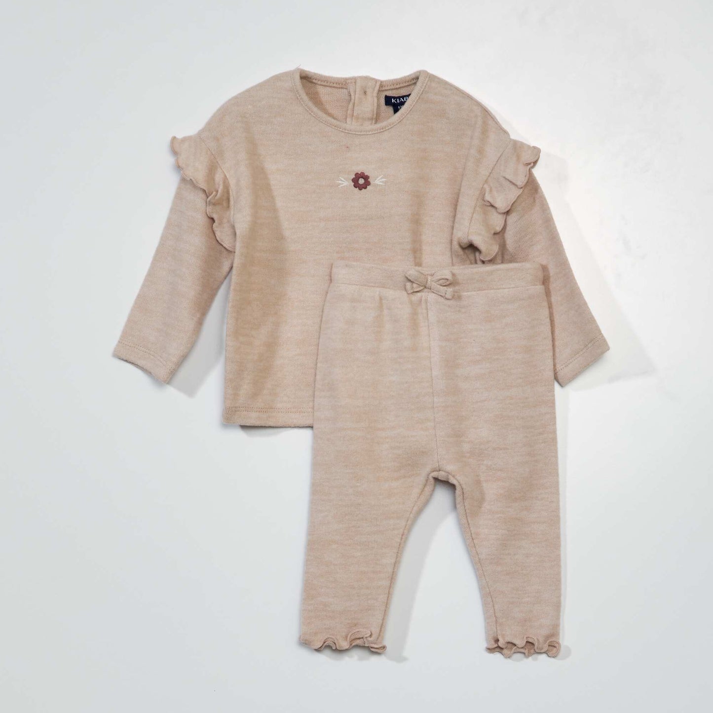 Soft knit leggings and sweater - 2-piece set BEIGE EMBROIDERY