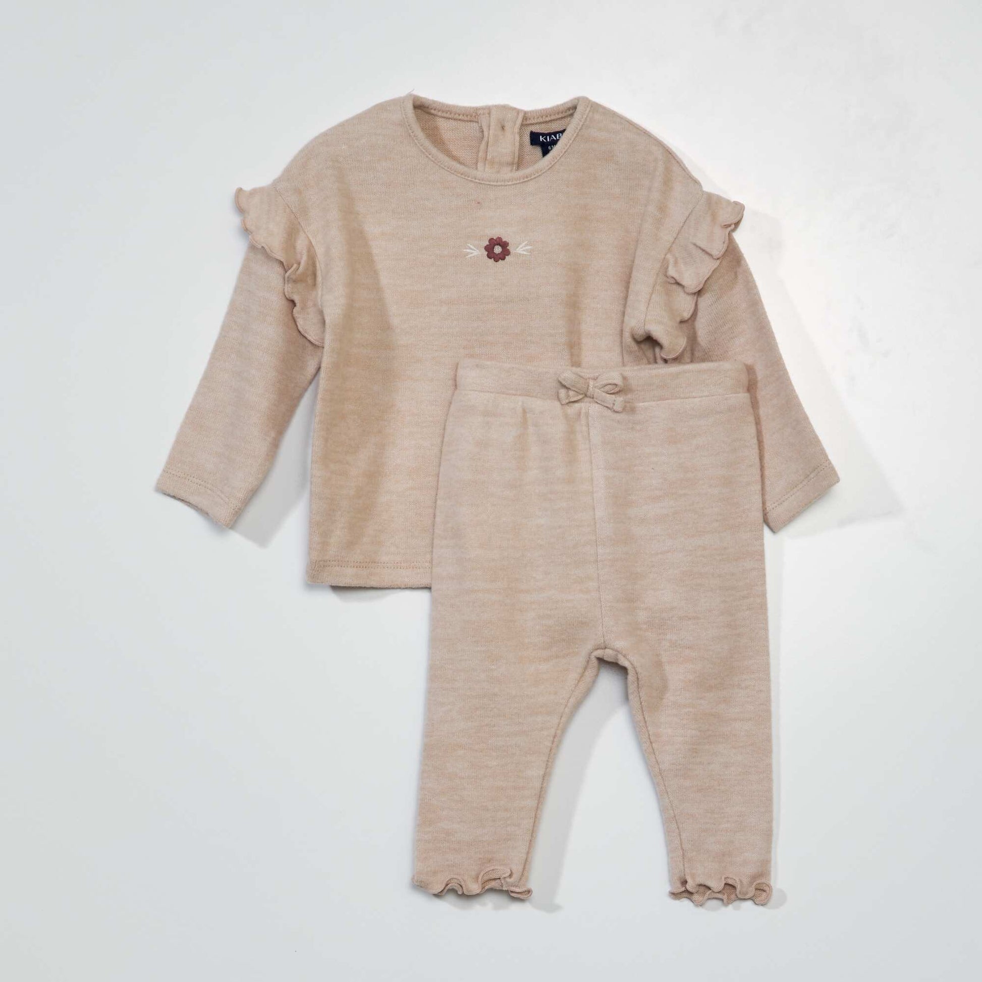 Soft knit leggings and sweater - 2-piece set BEIGE EMBROIDERY