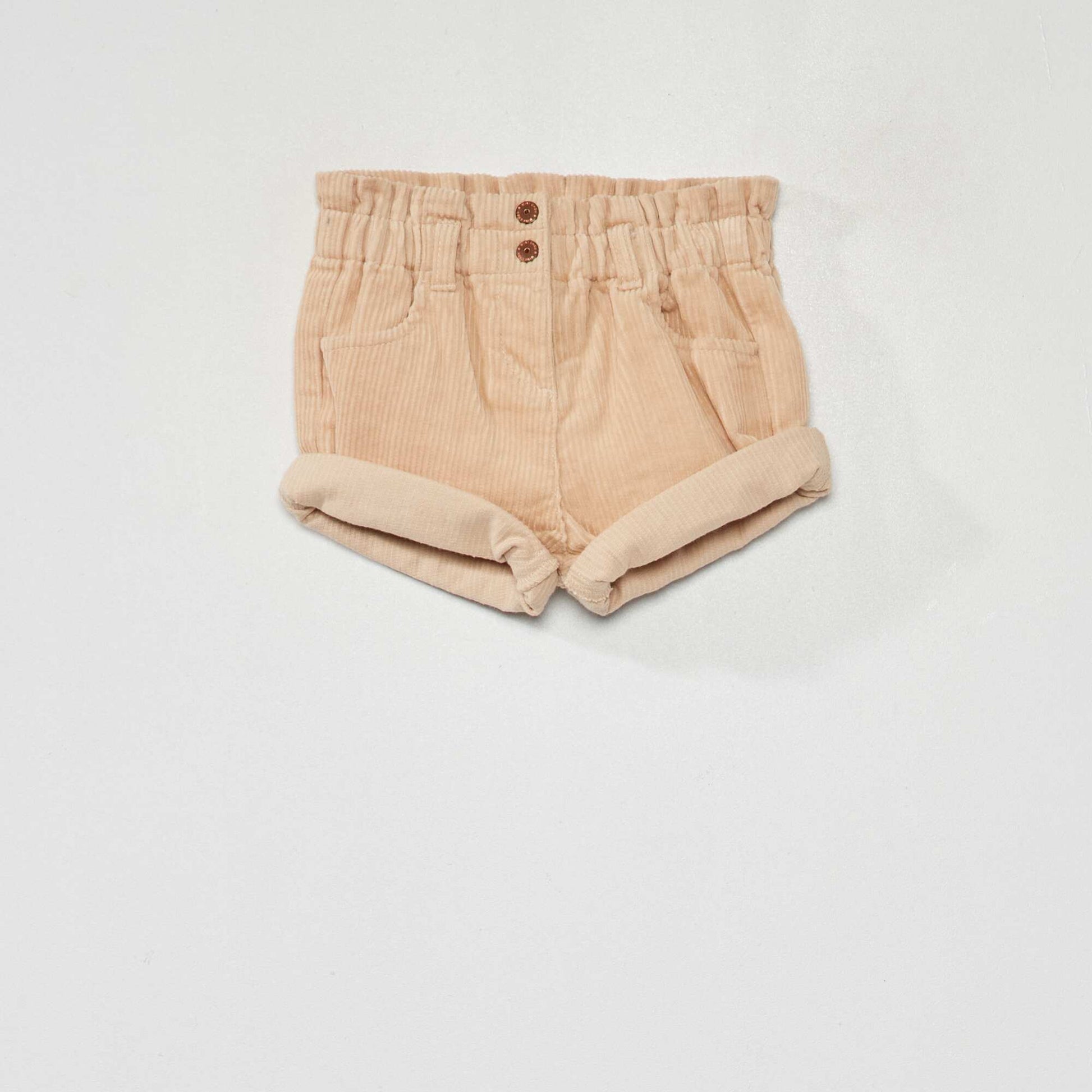 شورت قصير من القماش القطني المضلع BEIGE