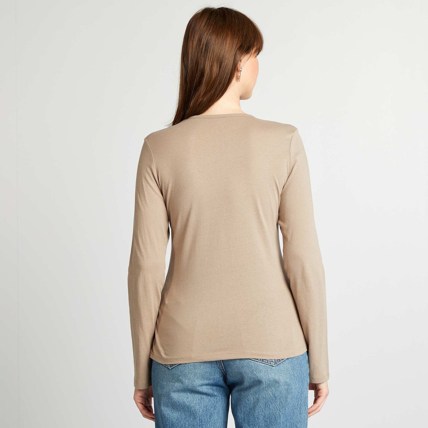 Long-sleeved jersey T-shirt BEIGE