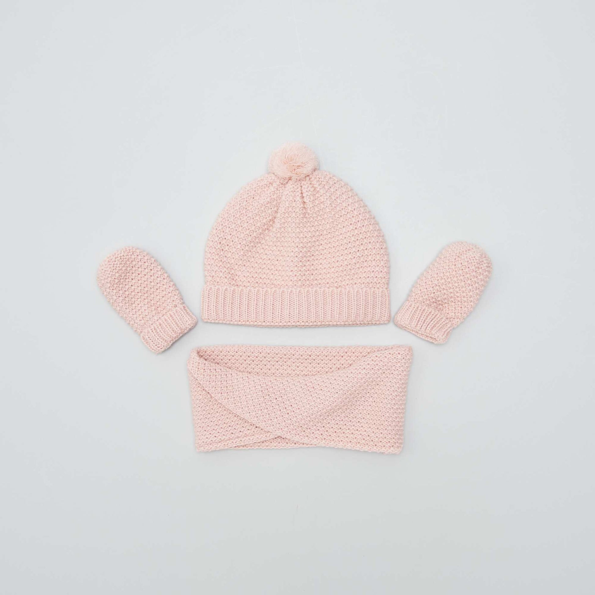Hat + infinity scarf + mittens set - Three-piece set PINK WHIP