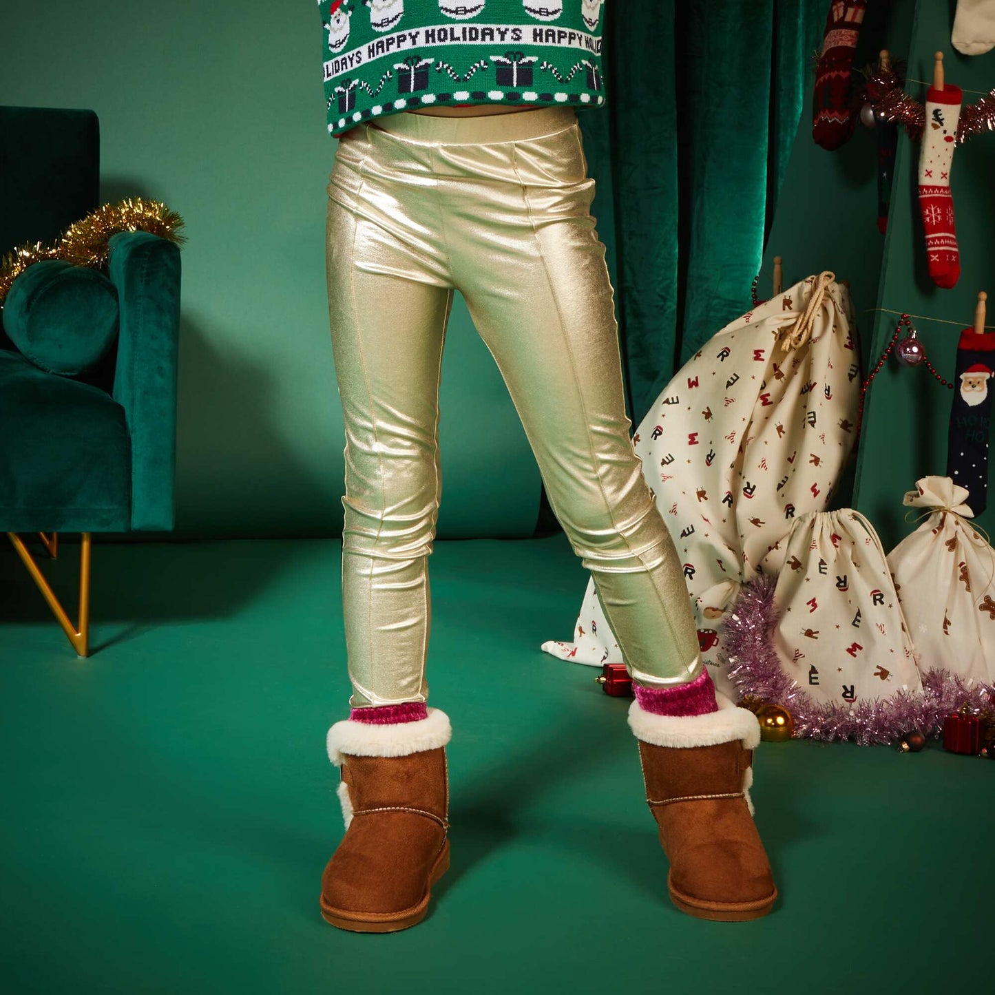 Long shiny leggings BEIGE