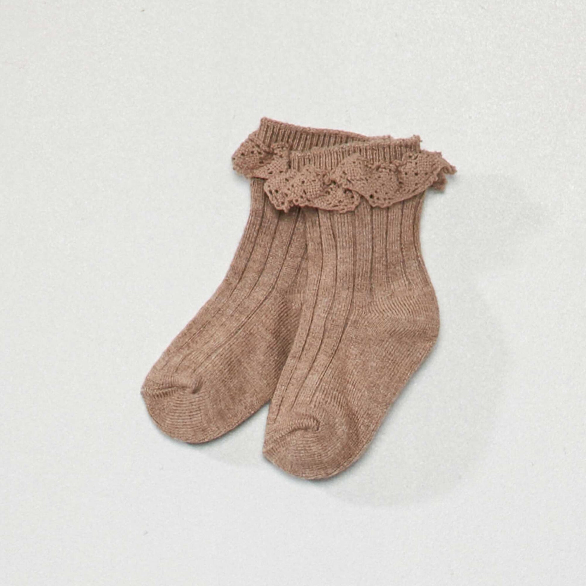 Knit leggings with embroidery + socks - 2-piece set BEIGE