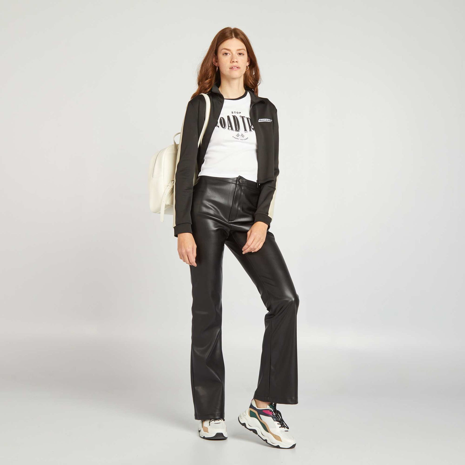 Flared faux leather trousers BLACK