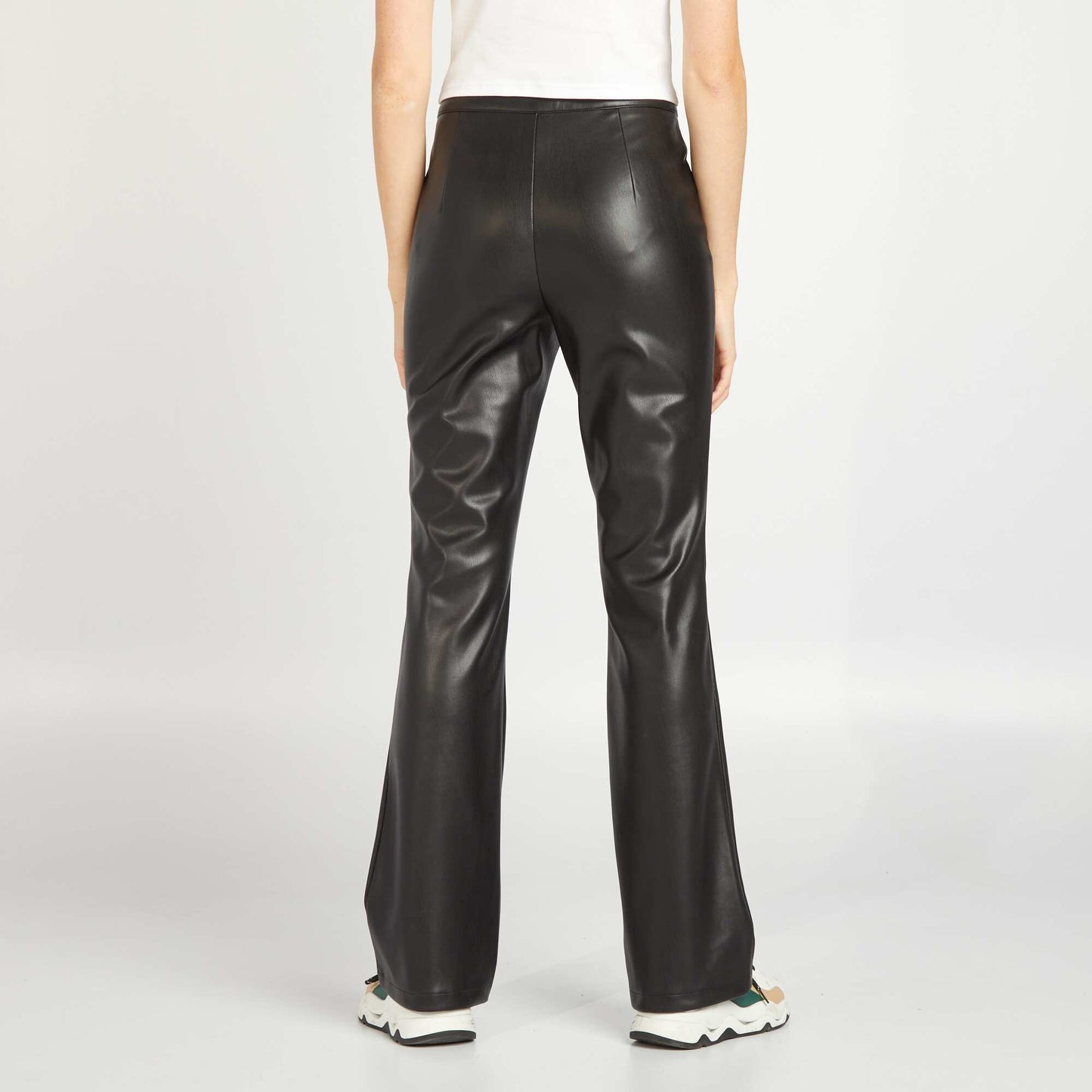 Flared faux leather trousers BLACK