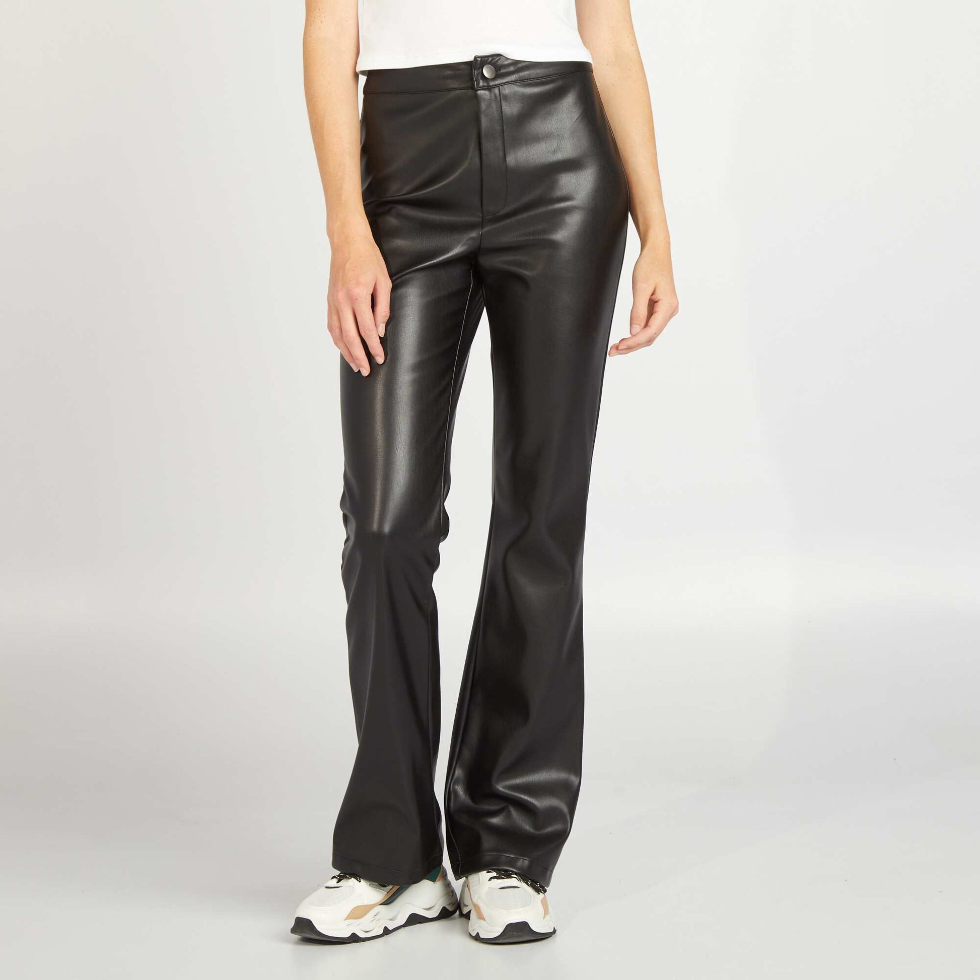 Flared faux leather trousers BLACK