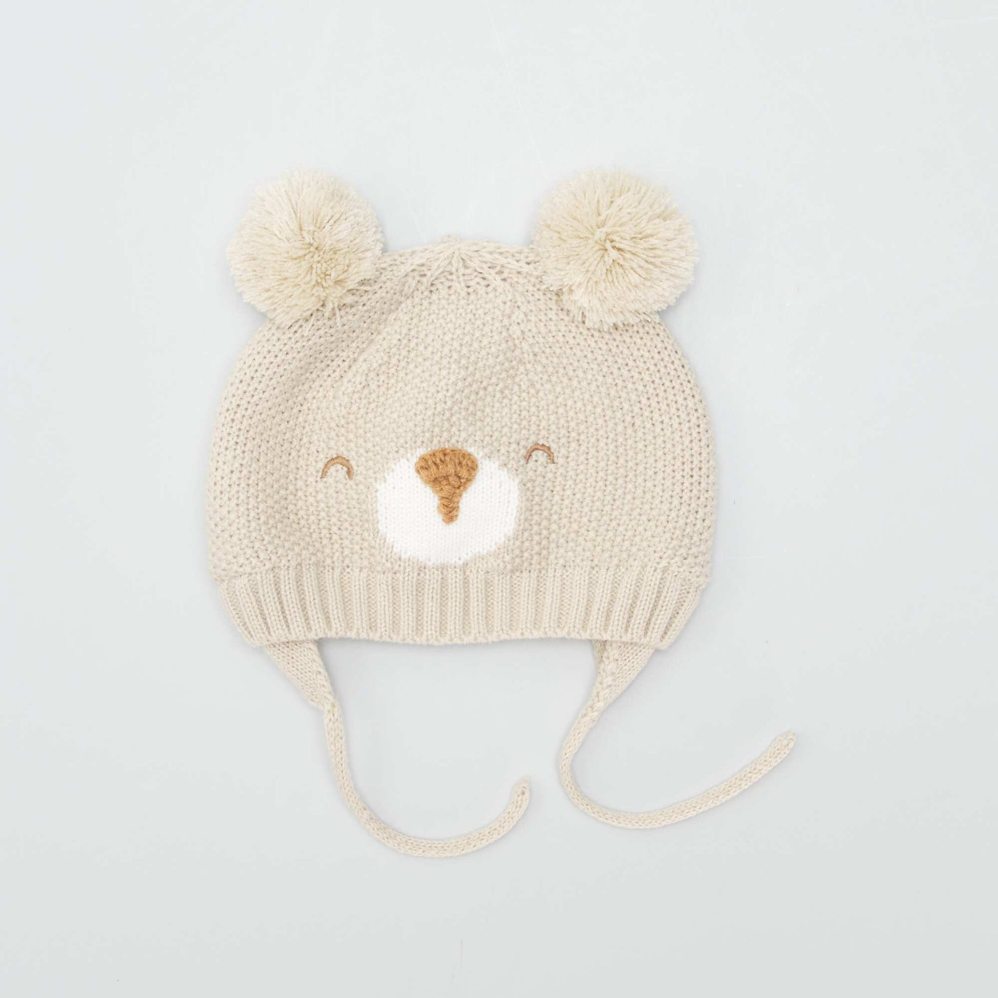 Garter stitch knit Peruvian hat TAN BEAR