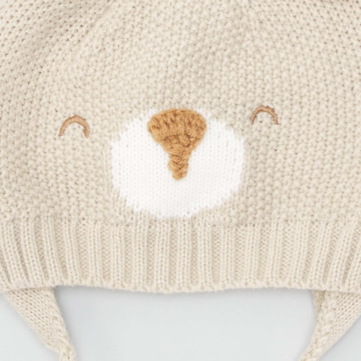 Garter stitch knit Peruvian hat TAN BEAR